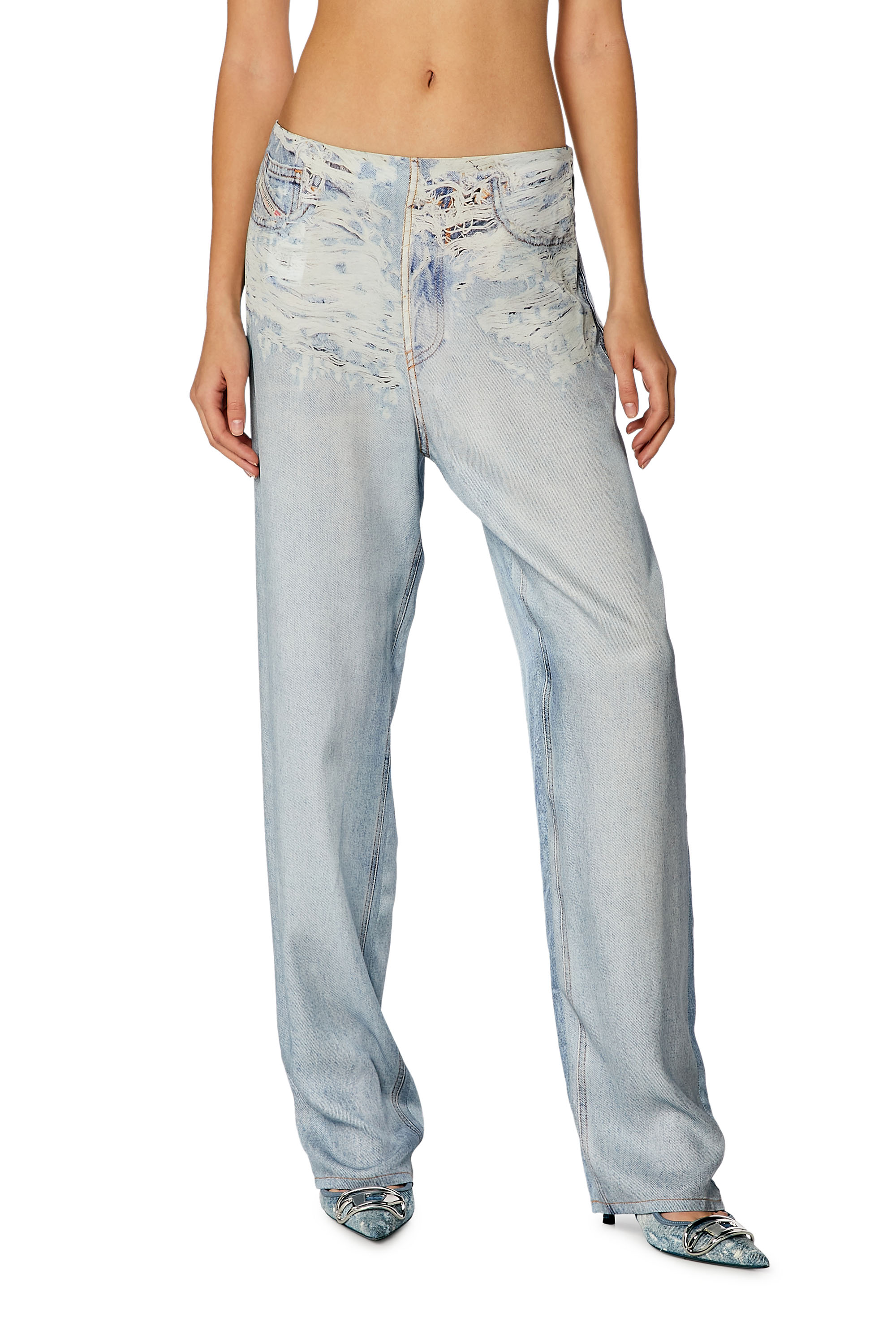 Diesel - P-SARKY, Woman's Fluid pants with denim print in Light Blue - 1