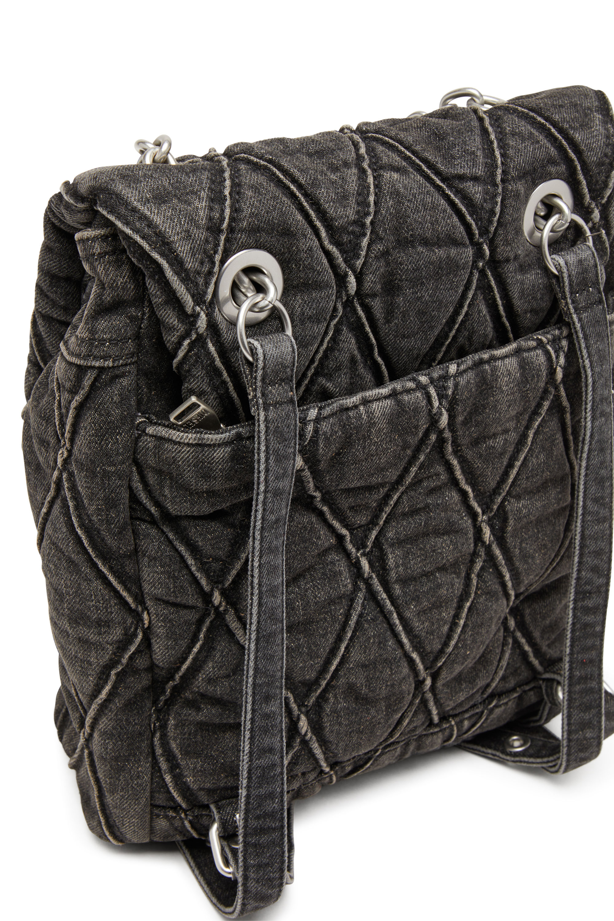 Diesel - CHARM-D BACKPACK S, Charm-D S-Mochila de denim acolchado con motivo Argyle Mujer in Negro - 5