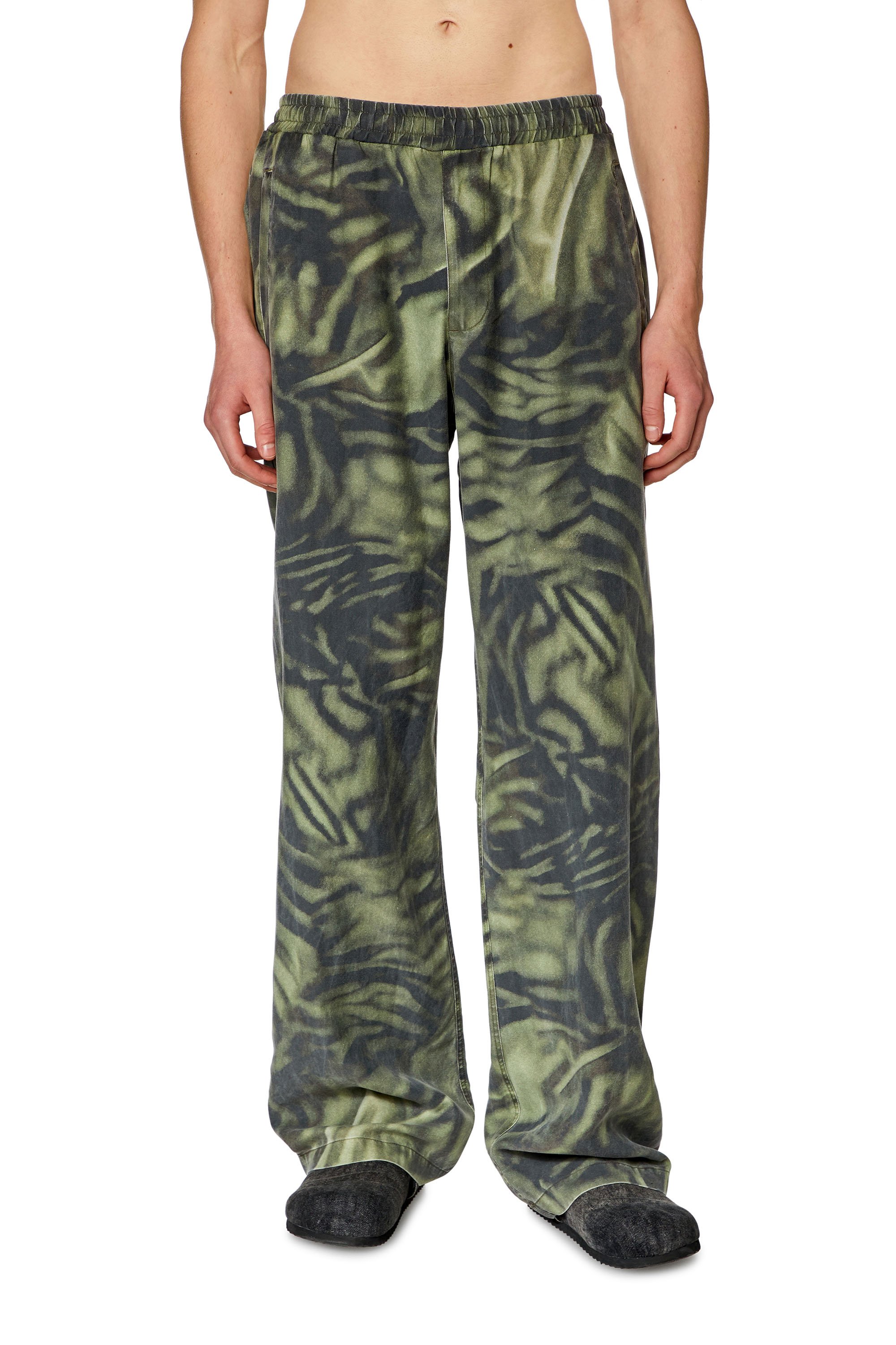 Diesel - P-GOLD-ZEBRA, Man's Twill pants with zebra-camo print in Military Green - 1