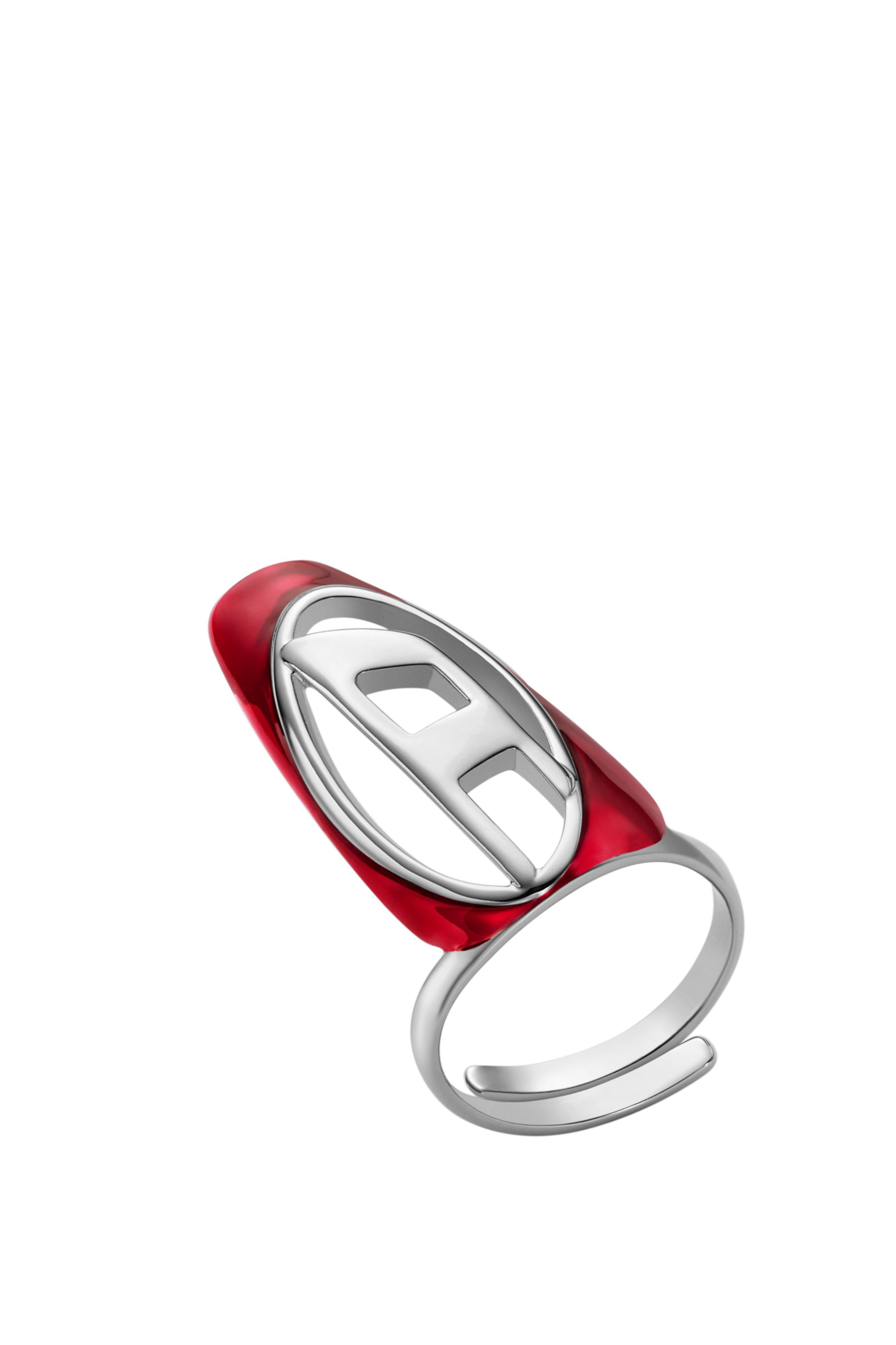 Diesel - DX1526 JEWEL, Anillo de uña de latón plateado Unisex in Rojo - 1