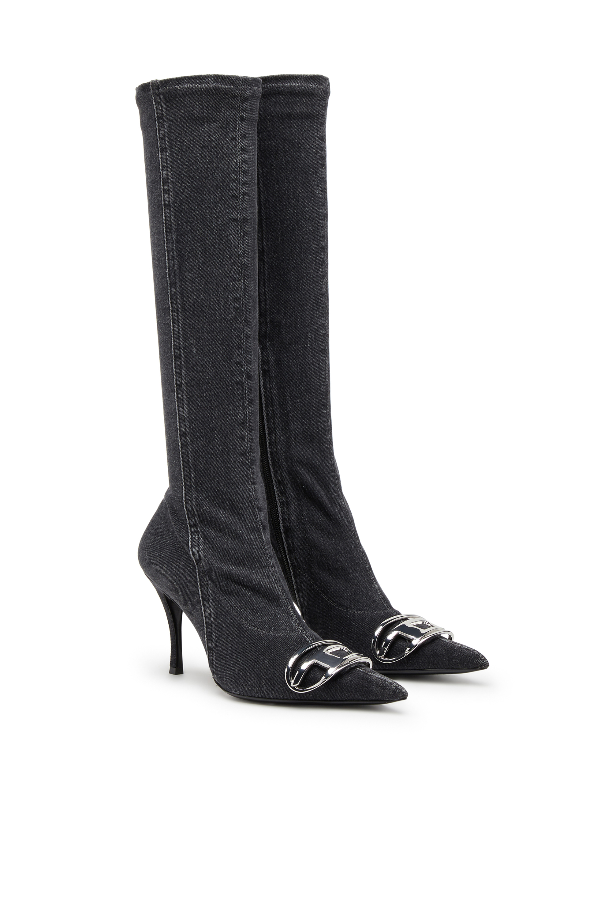 Diesel - D-VENUS KB D, Woman's D-Venus-Knee-high boots in stretch denim in Black - 2