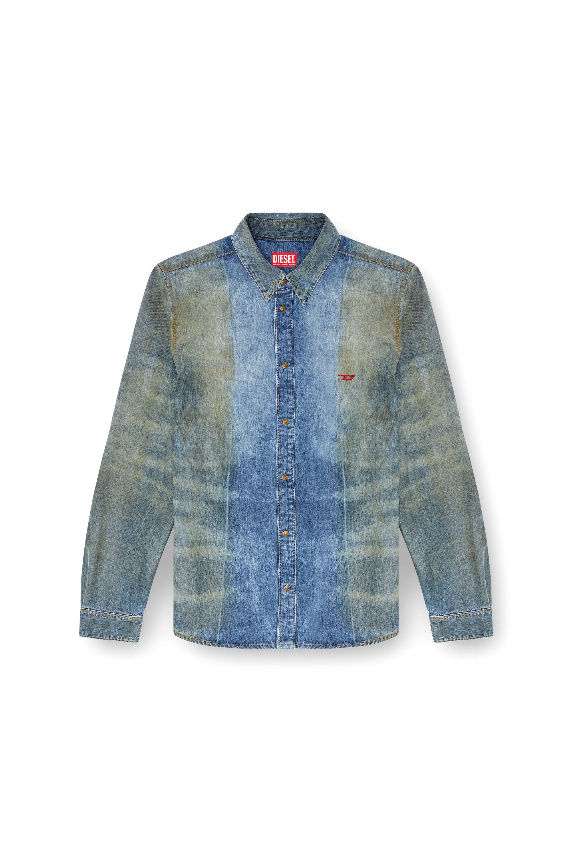 Diesel - D-FITTY-FSF, Man's Denim shirt with solarised folds in Medium blue - 5