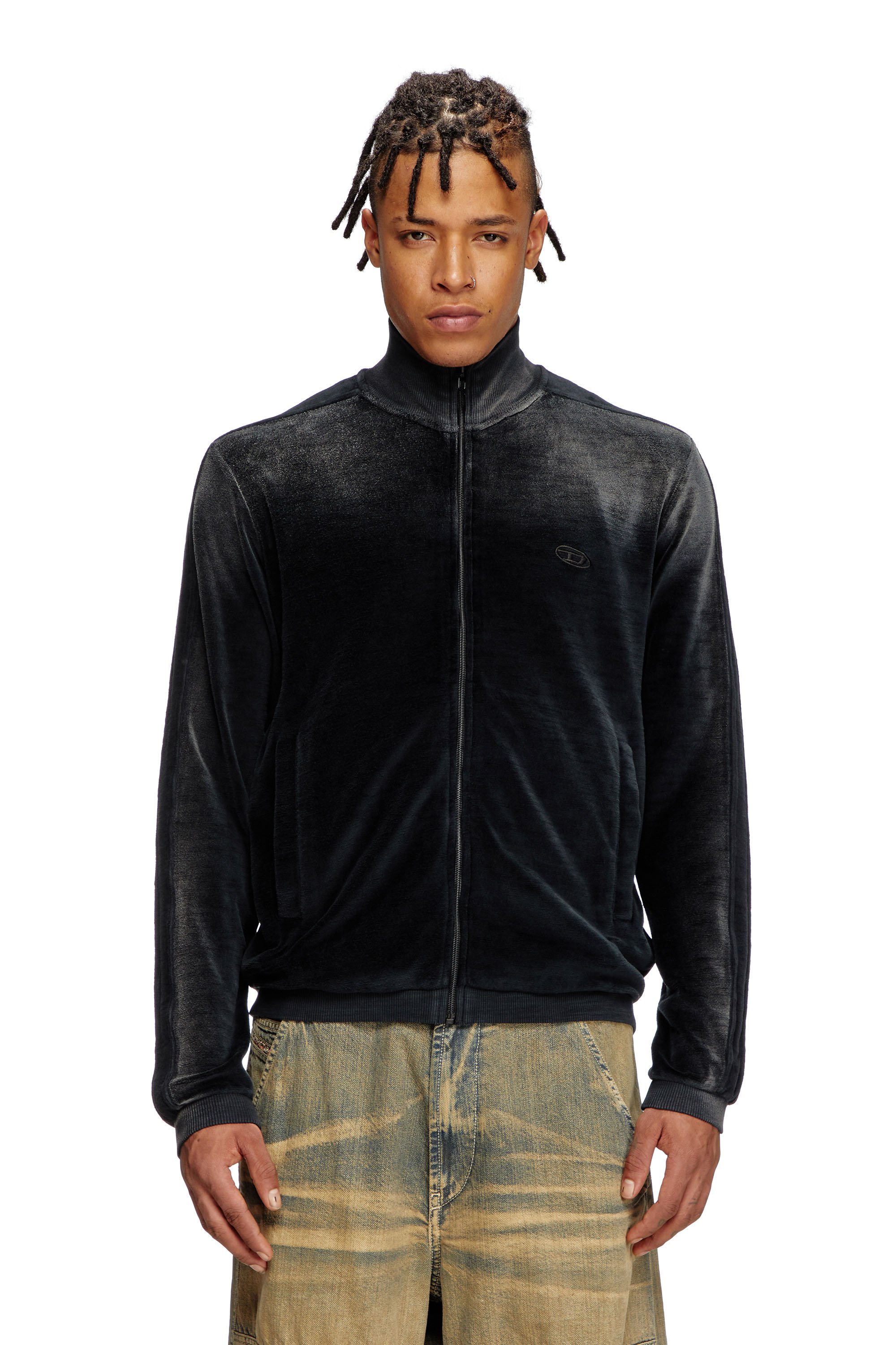 Diesel - S-OLOCK-BAND, Faded velvet track jacket Hombre in Negro - 1