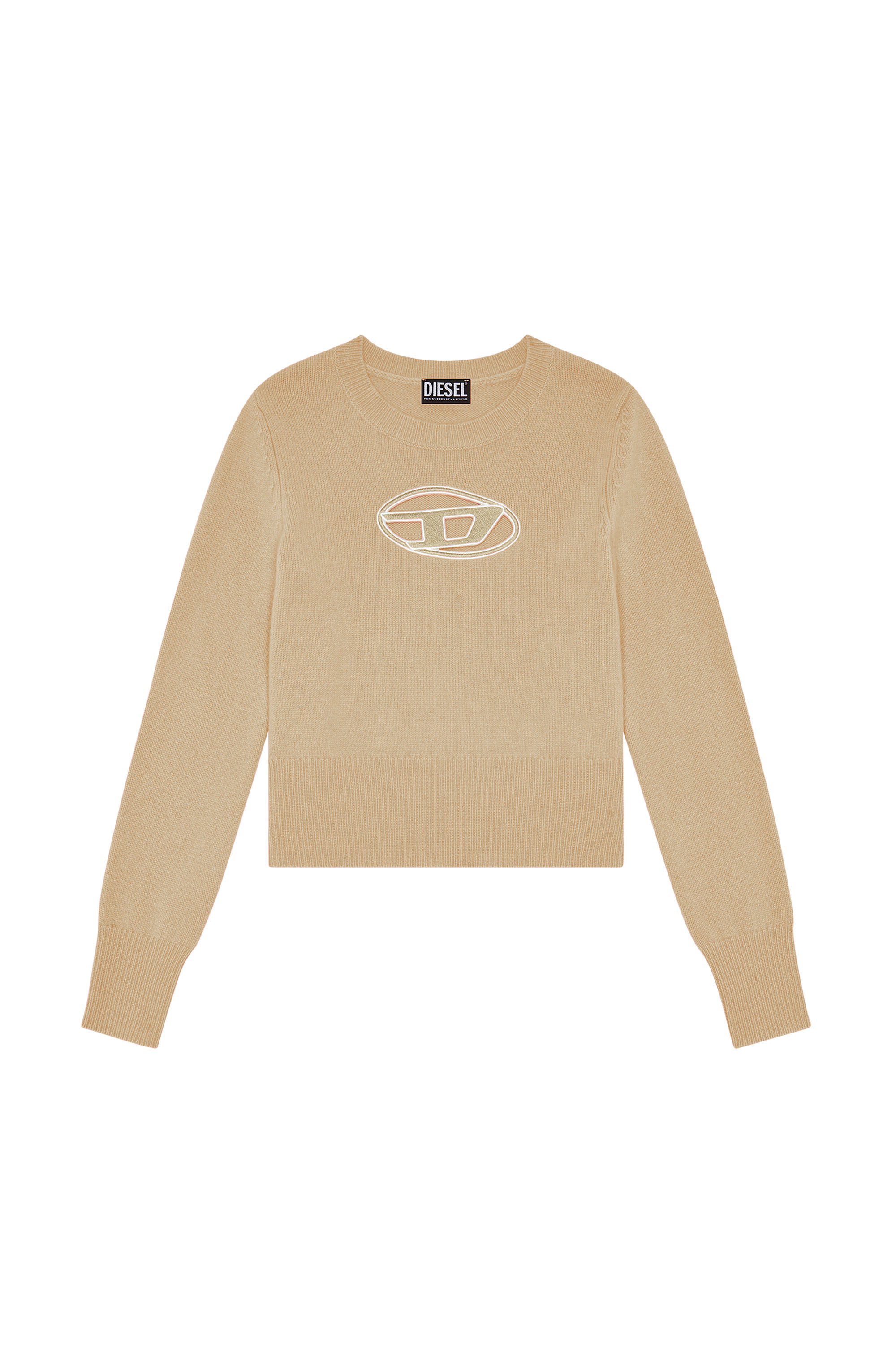 Diesel - M-AREESA, Woman's Jumper with embroidered cut-out logo in Beige - 6