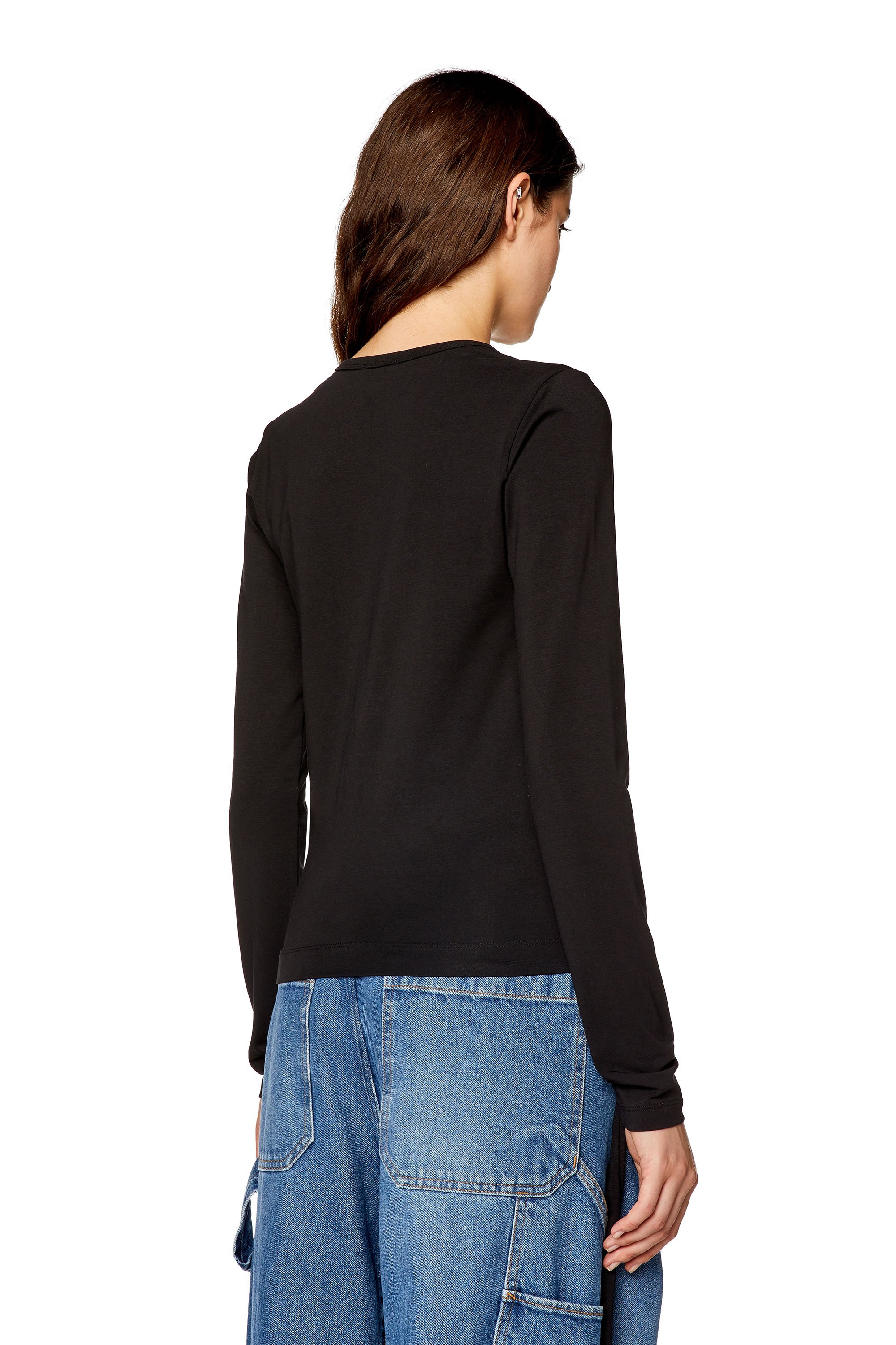 Diesel - T-ANGIE-LS, Woman's Long-sleeve T-shirt with cut-out logo in Black - 3