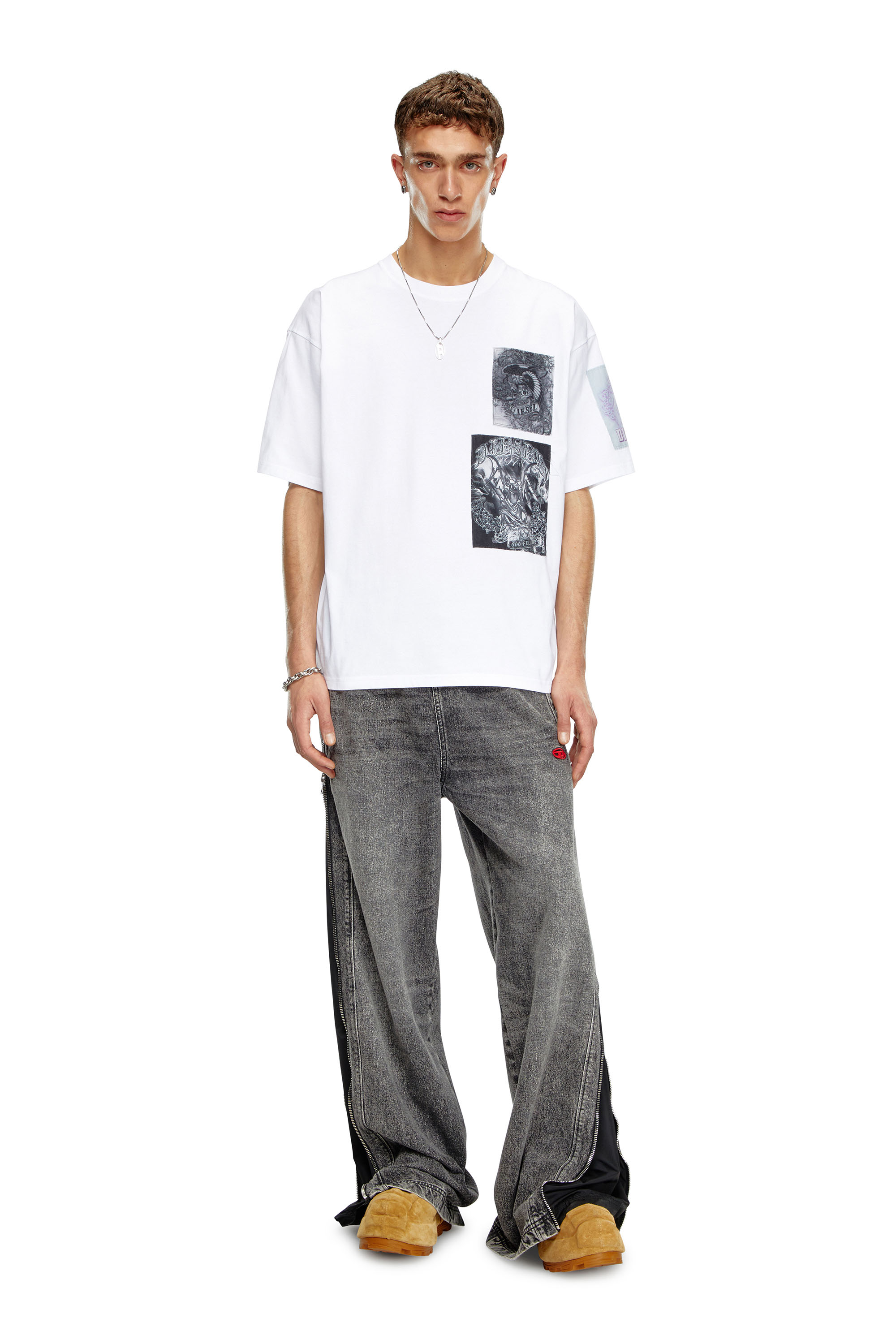 Diesel - T-BOXT-SLITS-Q10, Man's T-shirt with raw-cut printed patches in White - 2