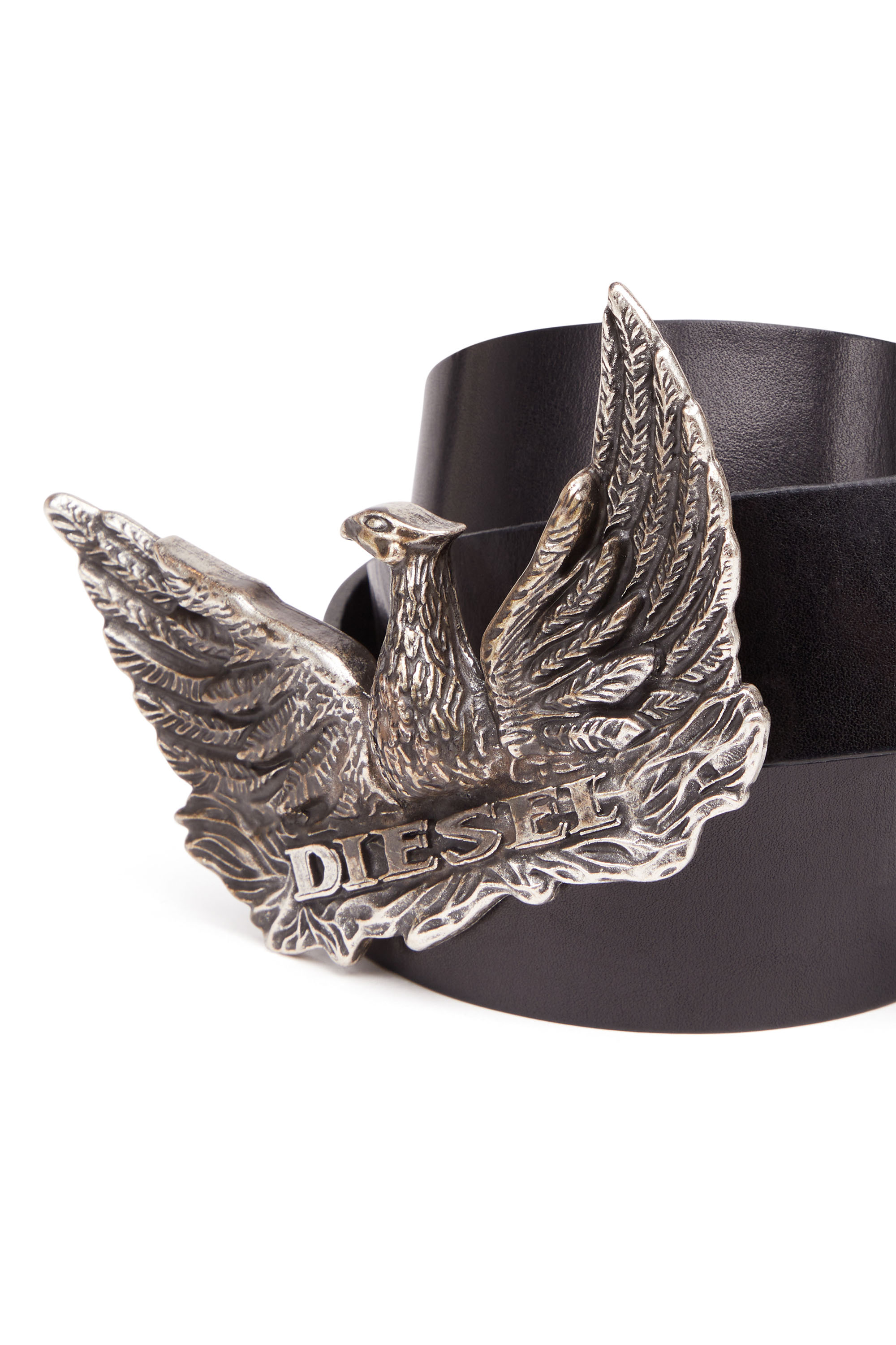 Diesel - PHOENIX BELT, Cinturón de cuero con hebilla de ave fénix Hombre in Negro - 3