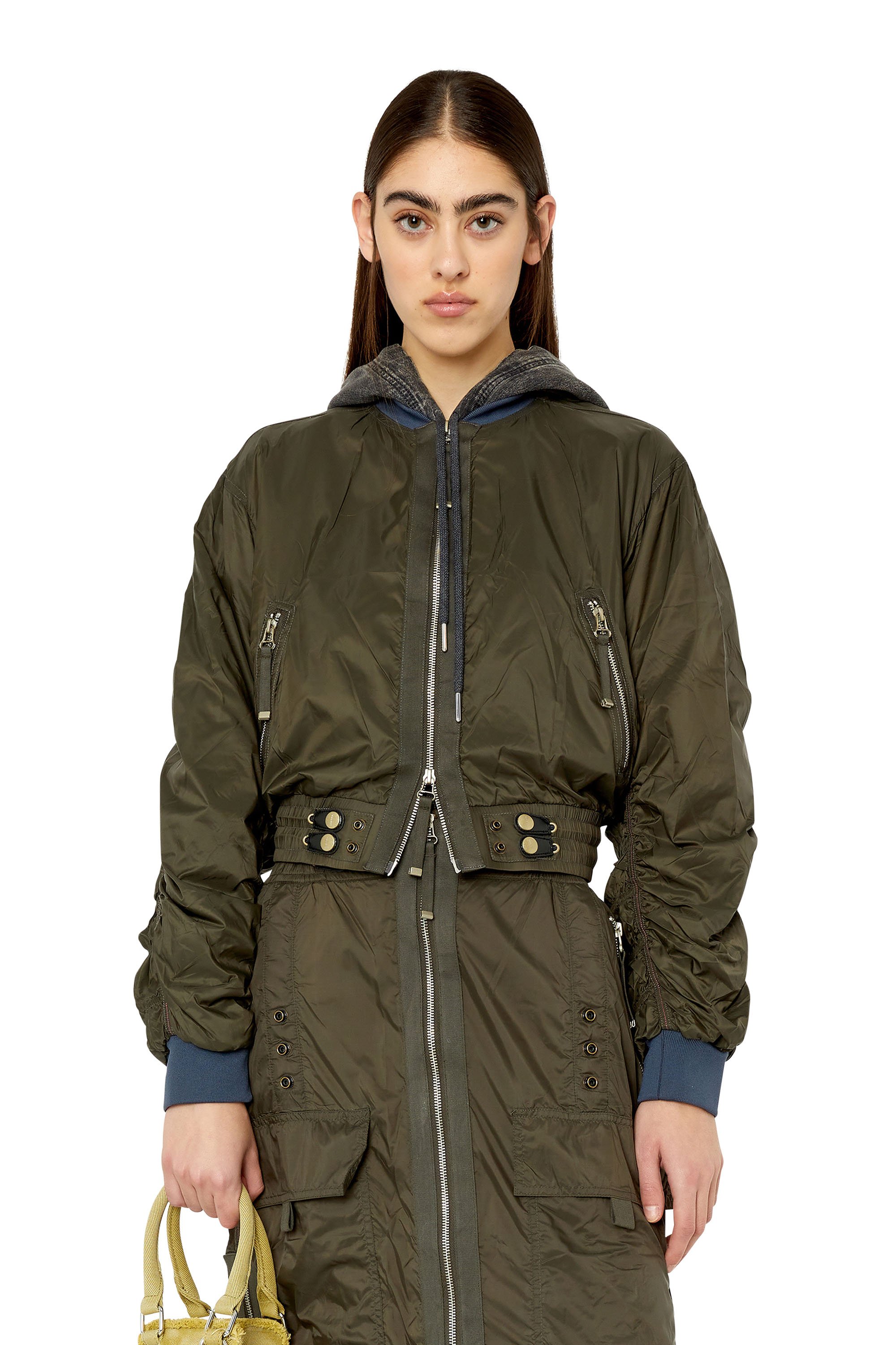 Diesel - G-NOAK, Woman's Bomber jacket in light nylon in Dark Green - 1