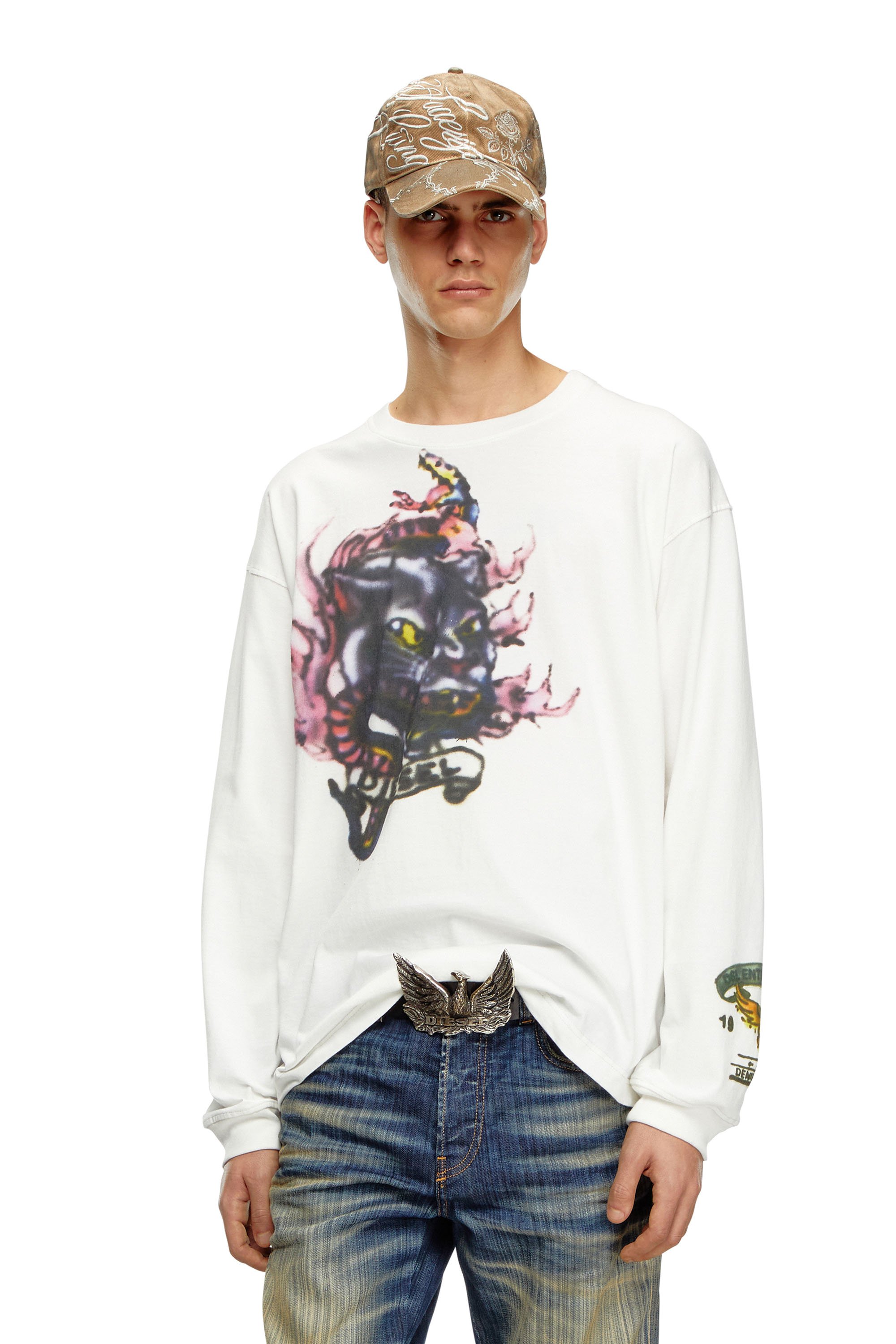 Diesel - T-BOXT-LS-Q9, Man's Long-sleeve T-shirt with blurry prints in White - 1