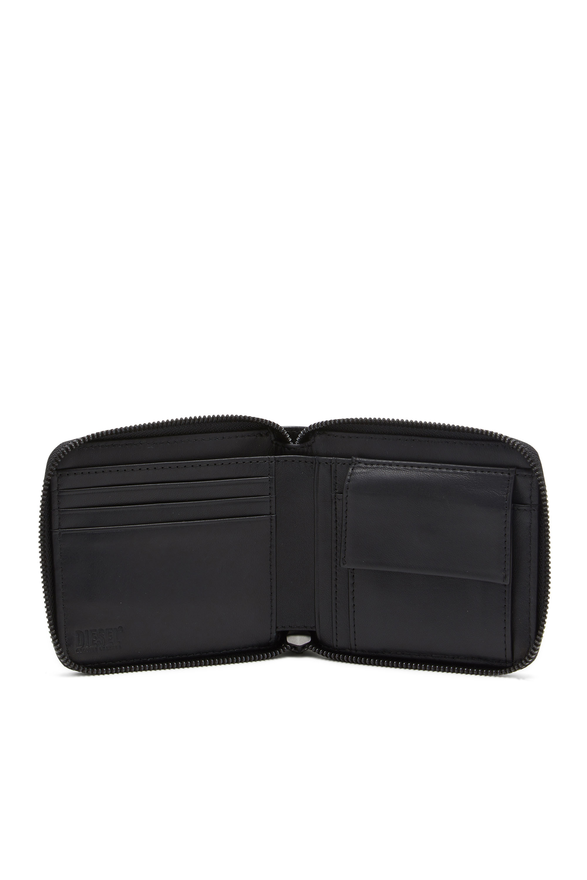 Diesel - DSL 3D BI-FOLD COIN ZIP XS, Man's Leather zip wallet with embossed logo in Black - 3