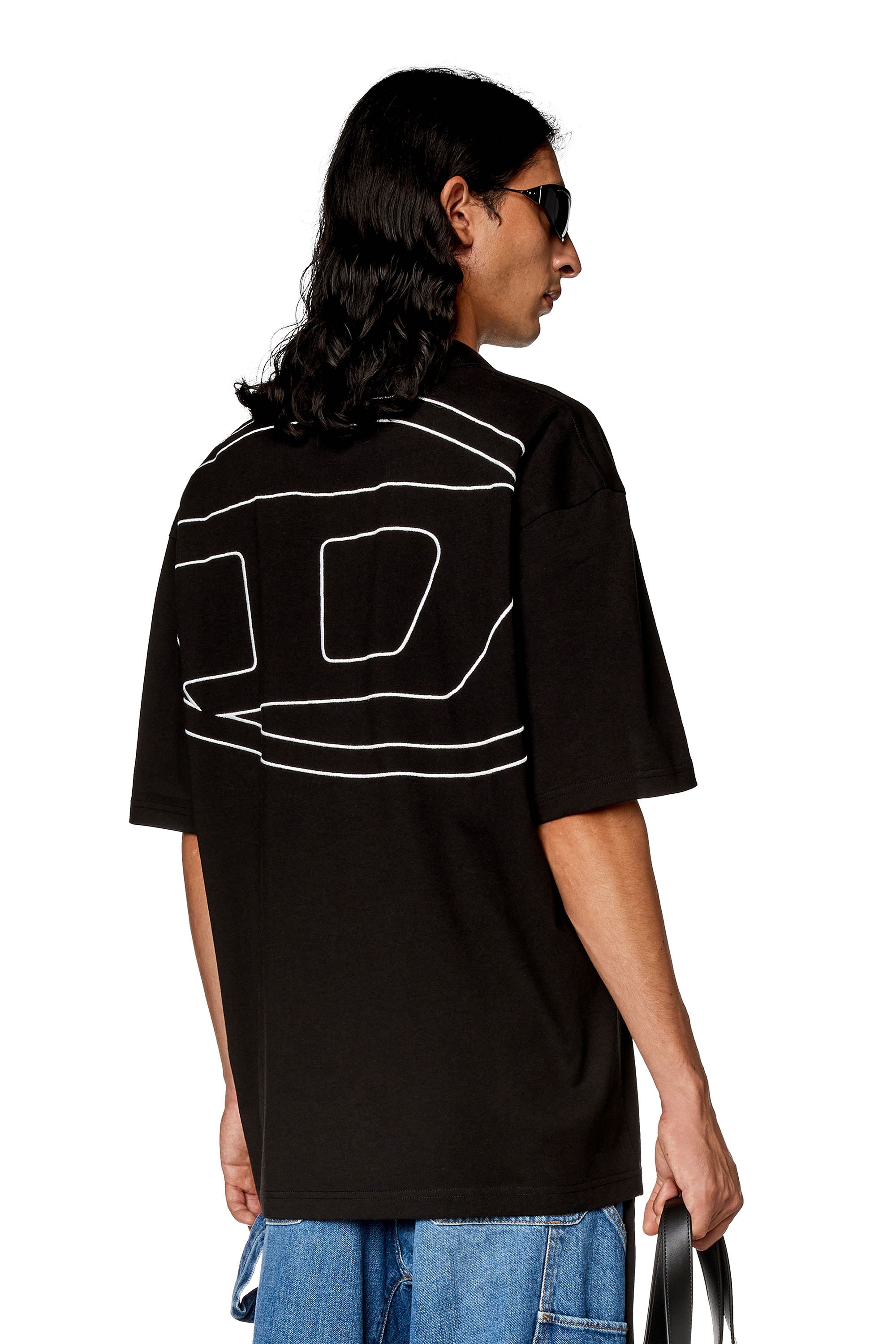 Diesel - T-VORT-MEGOVAL-D, Man's Polo shirt with maxi oval D embroidery in Black - 1