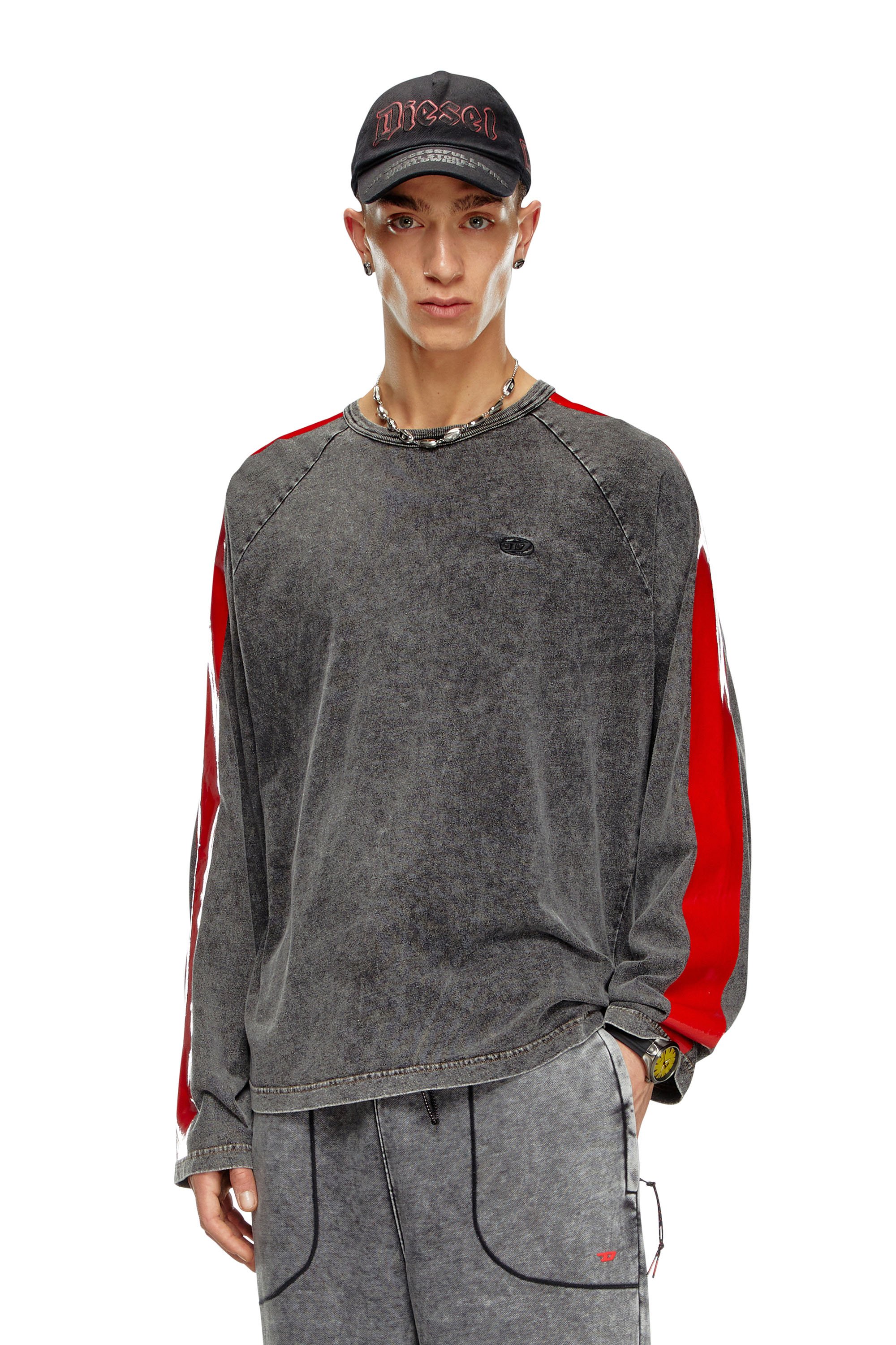 Diesel - T-REDROXT, Camiseta de manga larga con bandas brillantes Hombre in Negro - 1