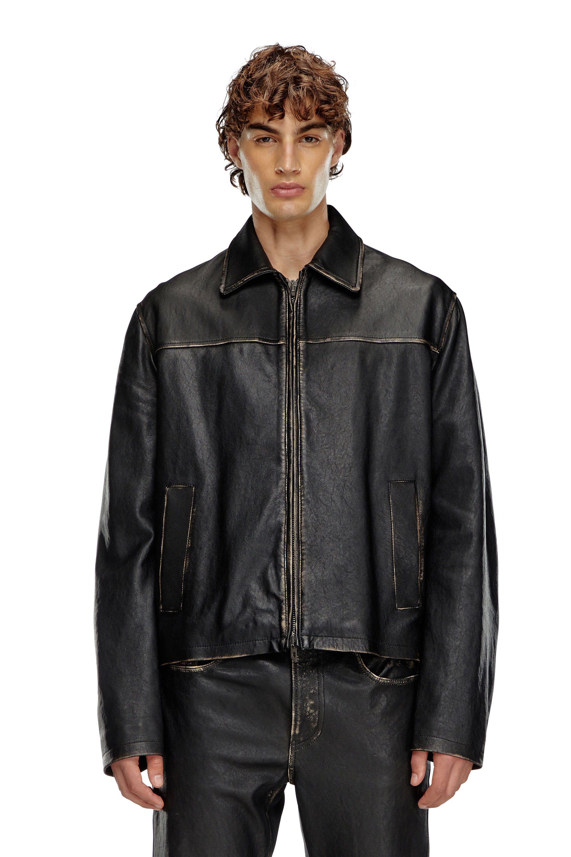 Diesel - L-BLIXIA, Man's Distressed leather jacket in Black - 1