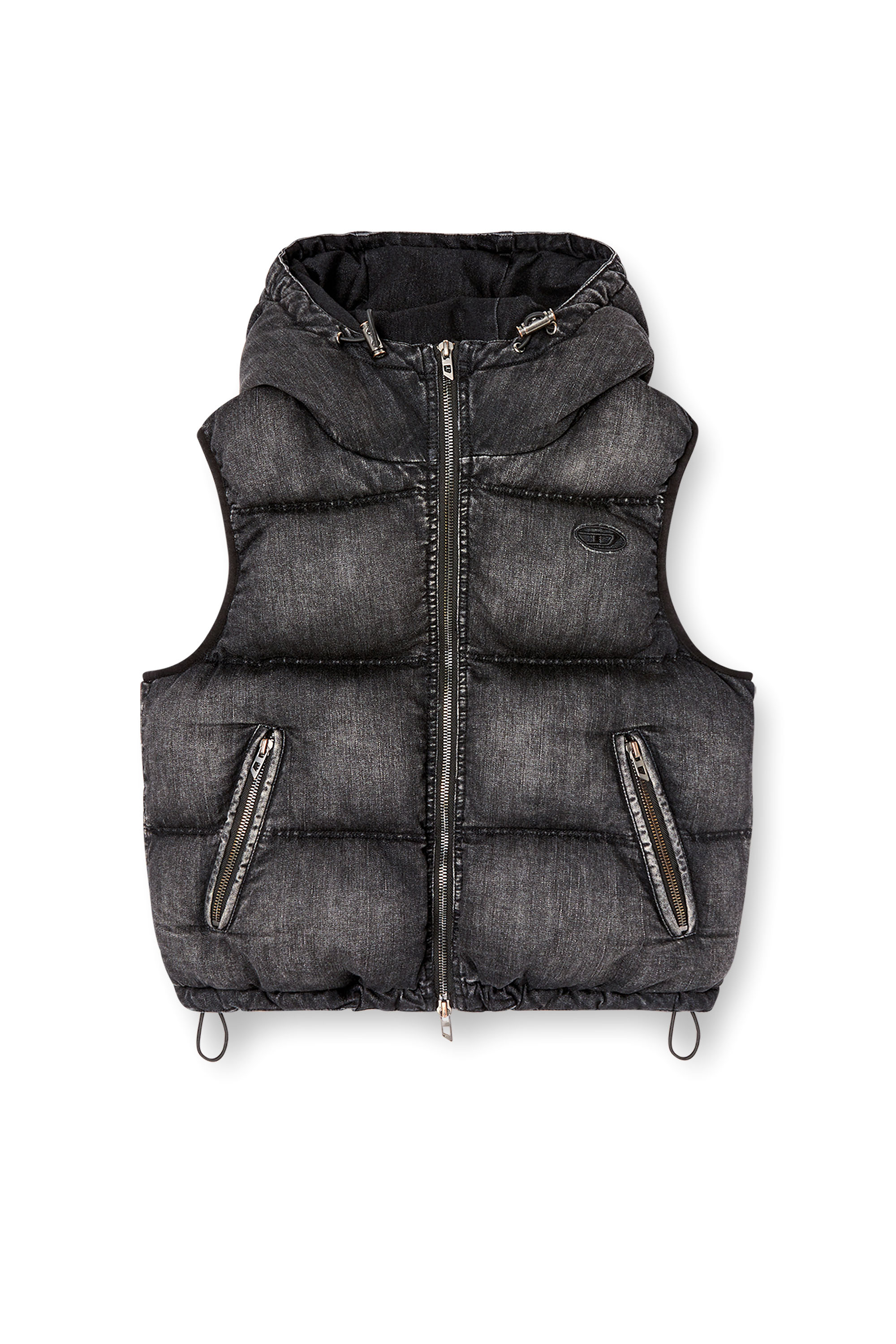 Diesel - W-HOPPER, Chaleco puffer con capucha en denim desteñido Mujer in Negro - 5