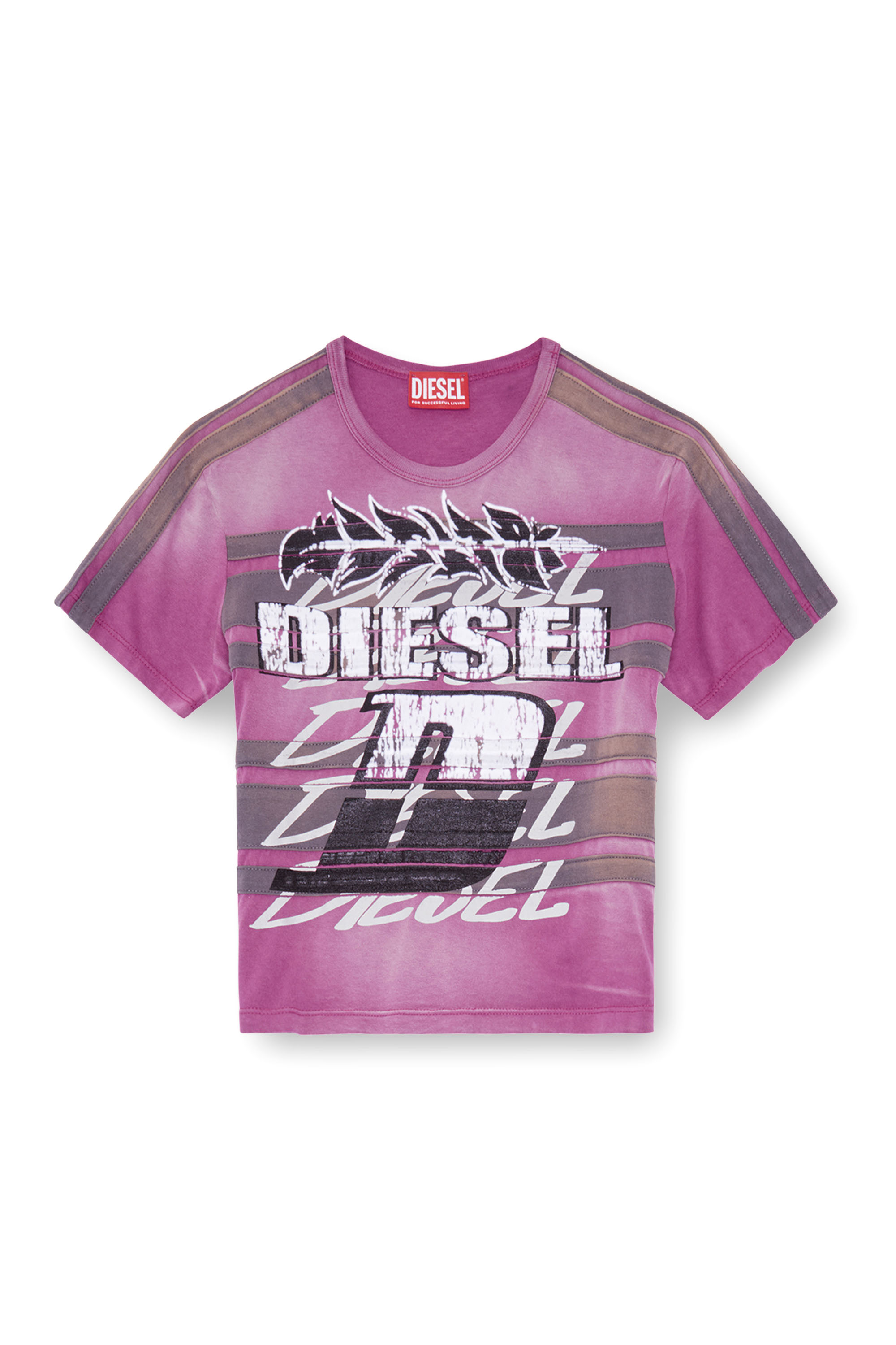 Diesel - T-UNCUTIE-STRIPE, Camiseta recortada y desteñida por el sol Mujer in Morado - 5