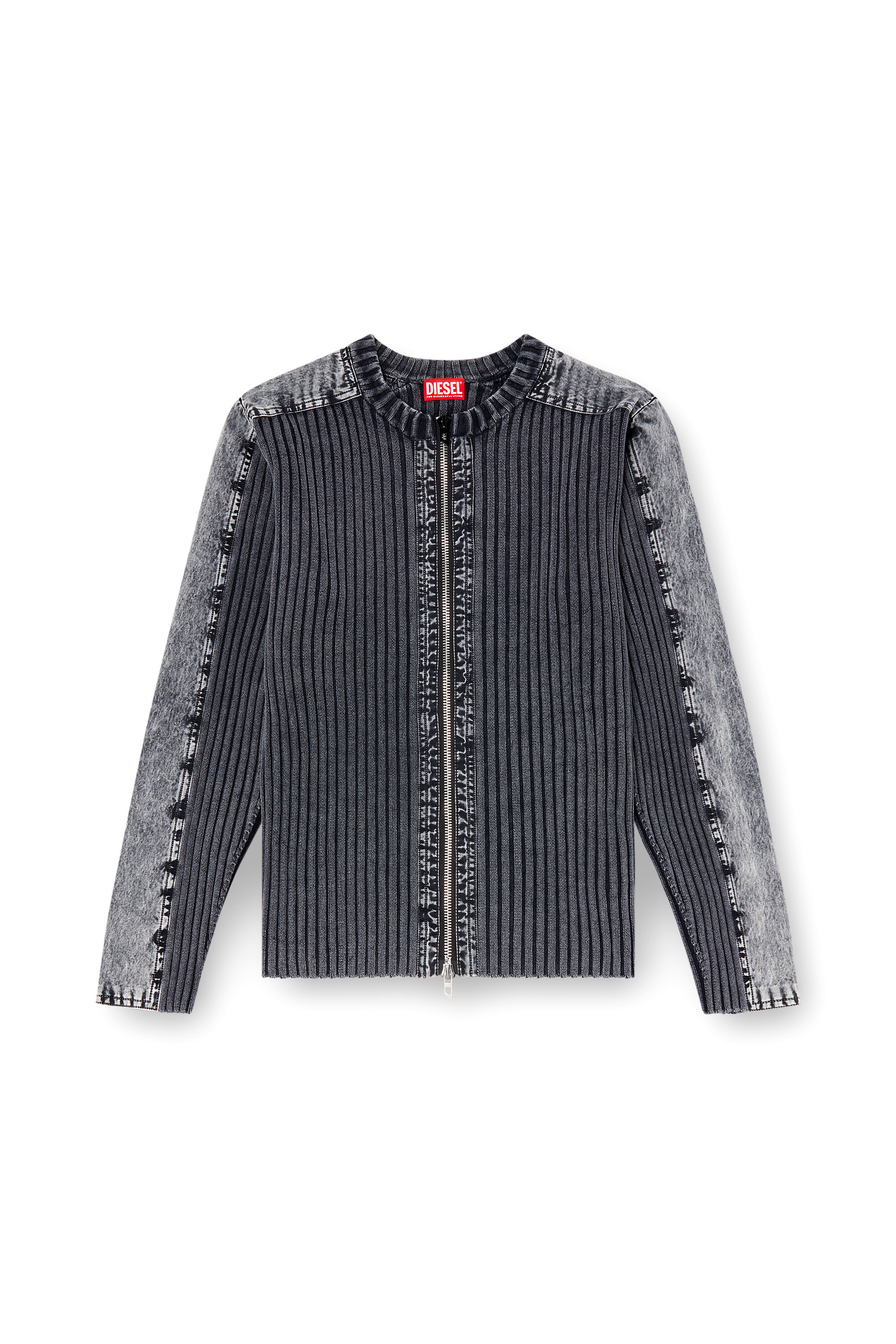 Diesel - K-MATTY, Man's Zip-up cardigan with contrast panels in Dark grey - 5