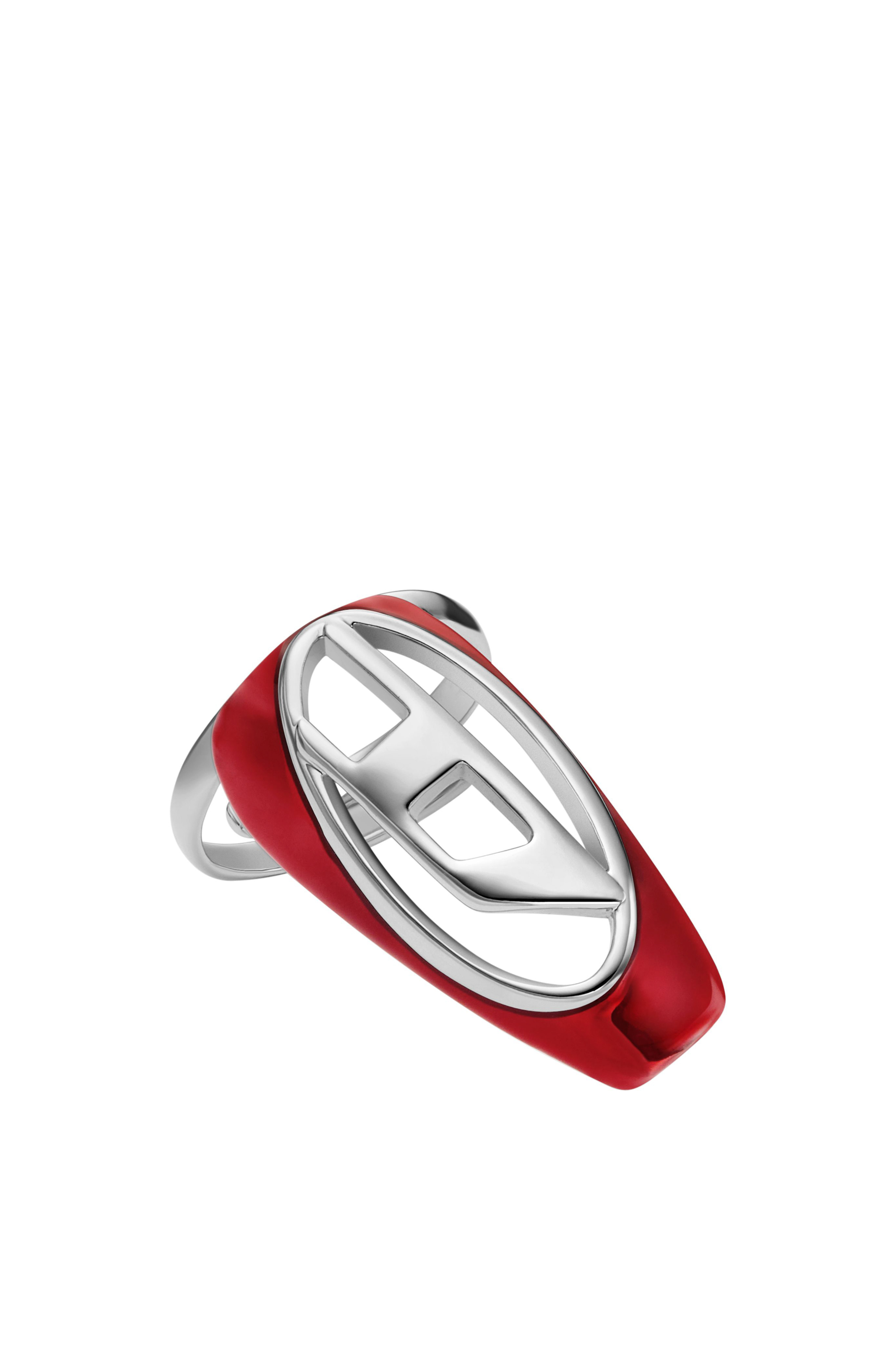 Diesel - DX1526 JEWEL, Anillo de uña de latón plateado Unisex in Rojo - 2