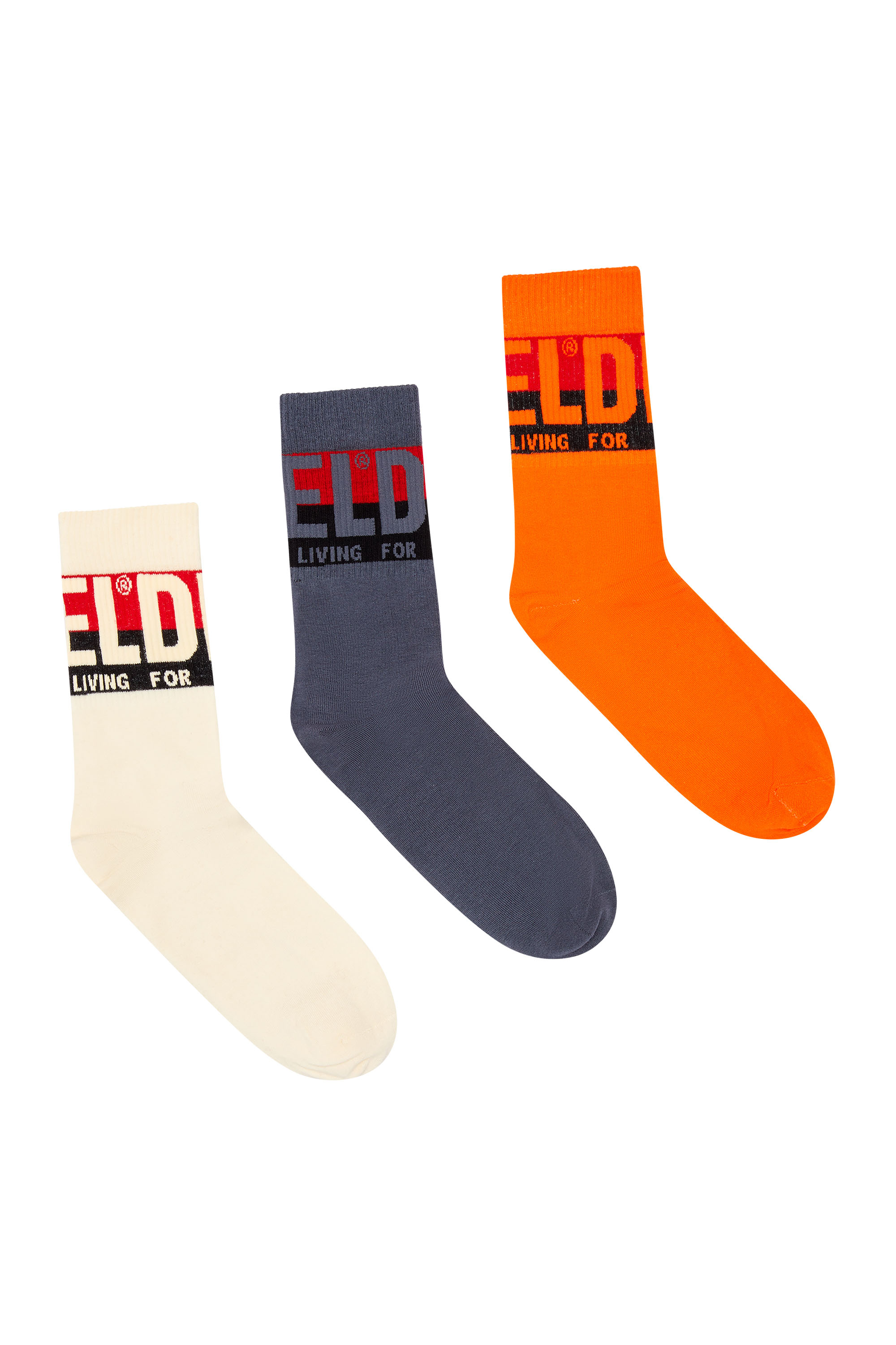 Diesel - SKM-RAY-THREEPACK, Man's Three-pack of socks with logo cuffs in Orange/White - 2