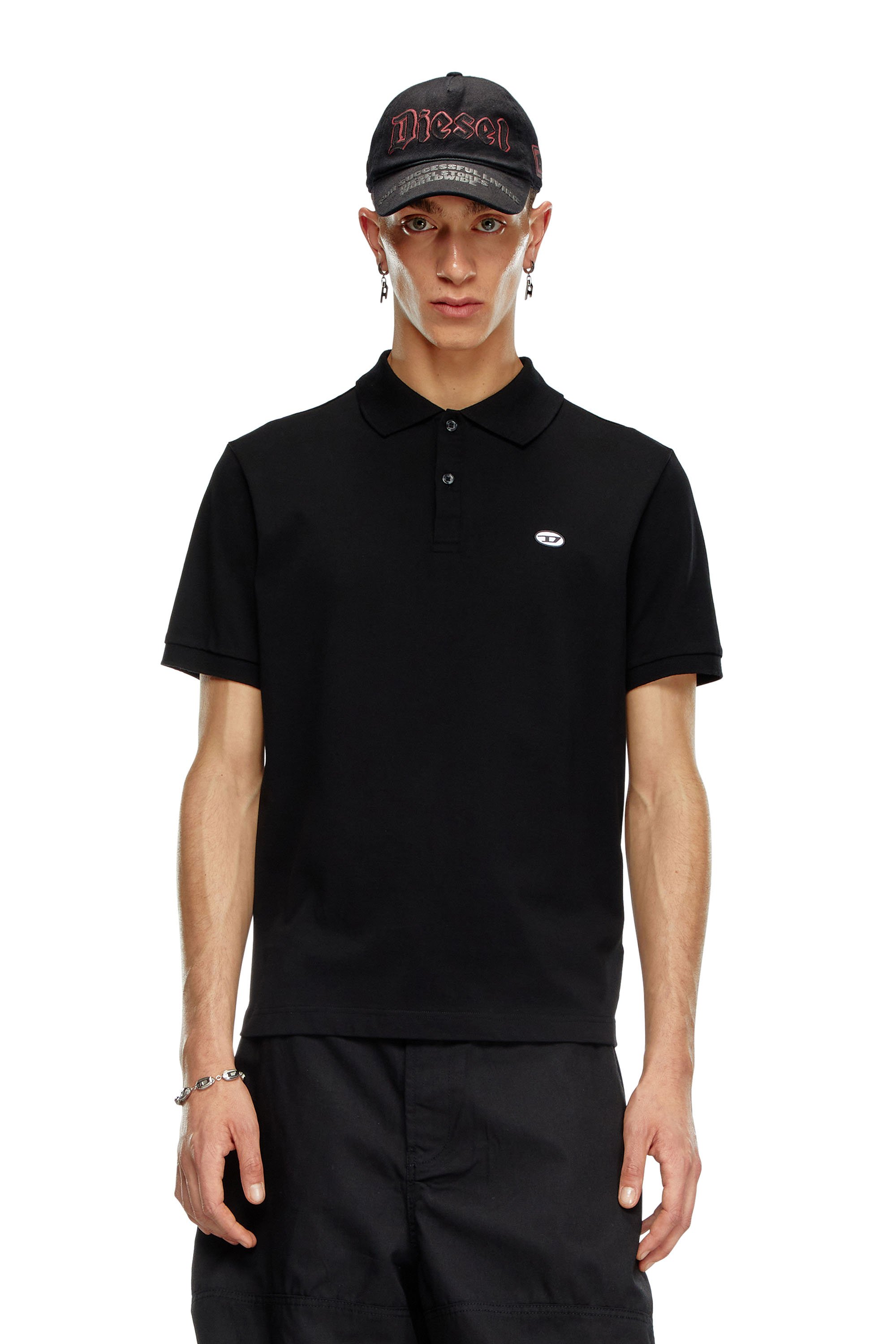 Diesel - T-REJUST-DOVAL-PJ, Man's Polo shirt with Oval D patch in Black - 1