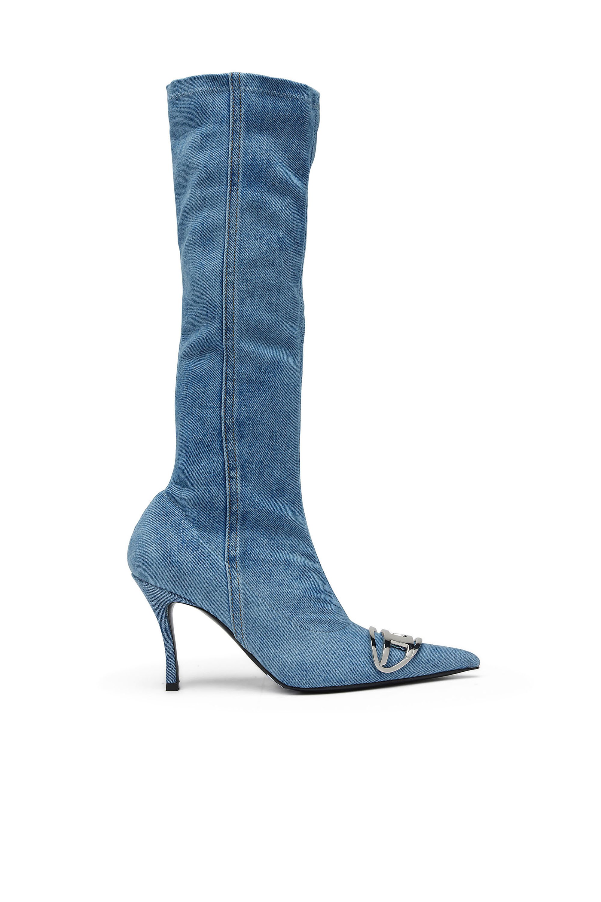 Diesel - D-VENUS KB D, D-Venus-Botas a la rodilla en denim elástico Mujer in Azul marino - 1