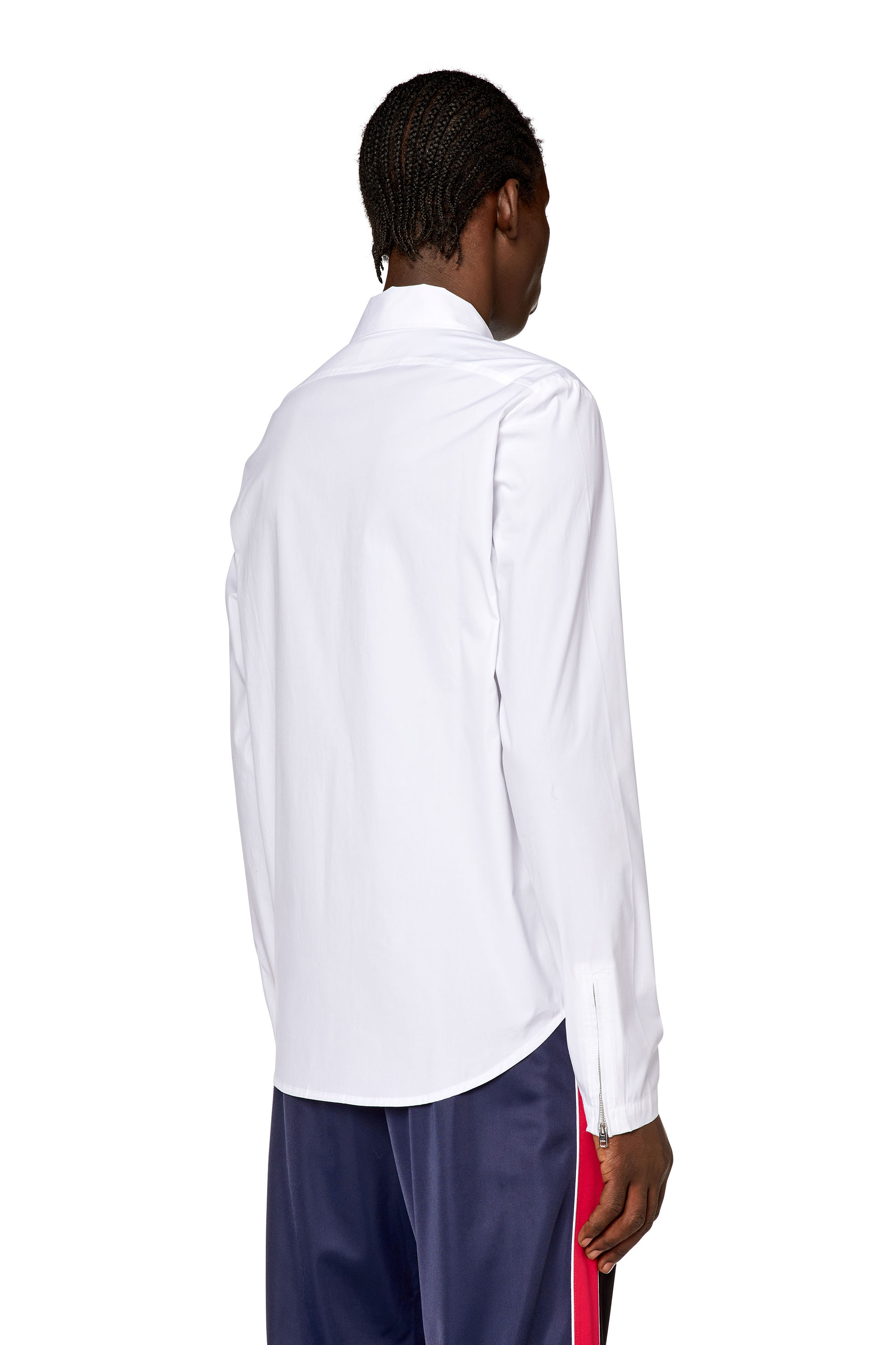 Diesel - S-STUCK, Man's Logo-embroidered zip shirt in White - 2