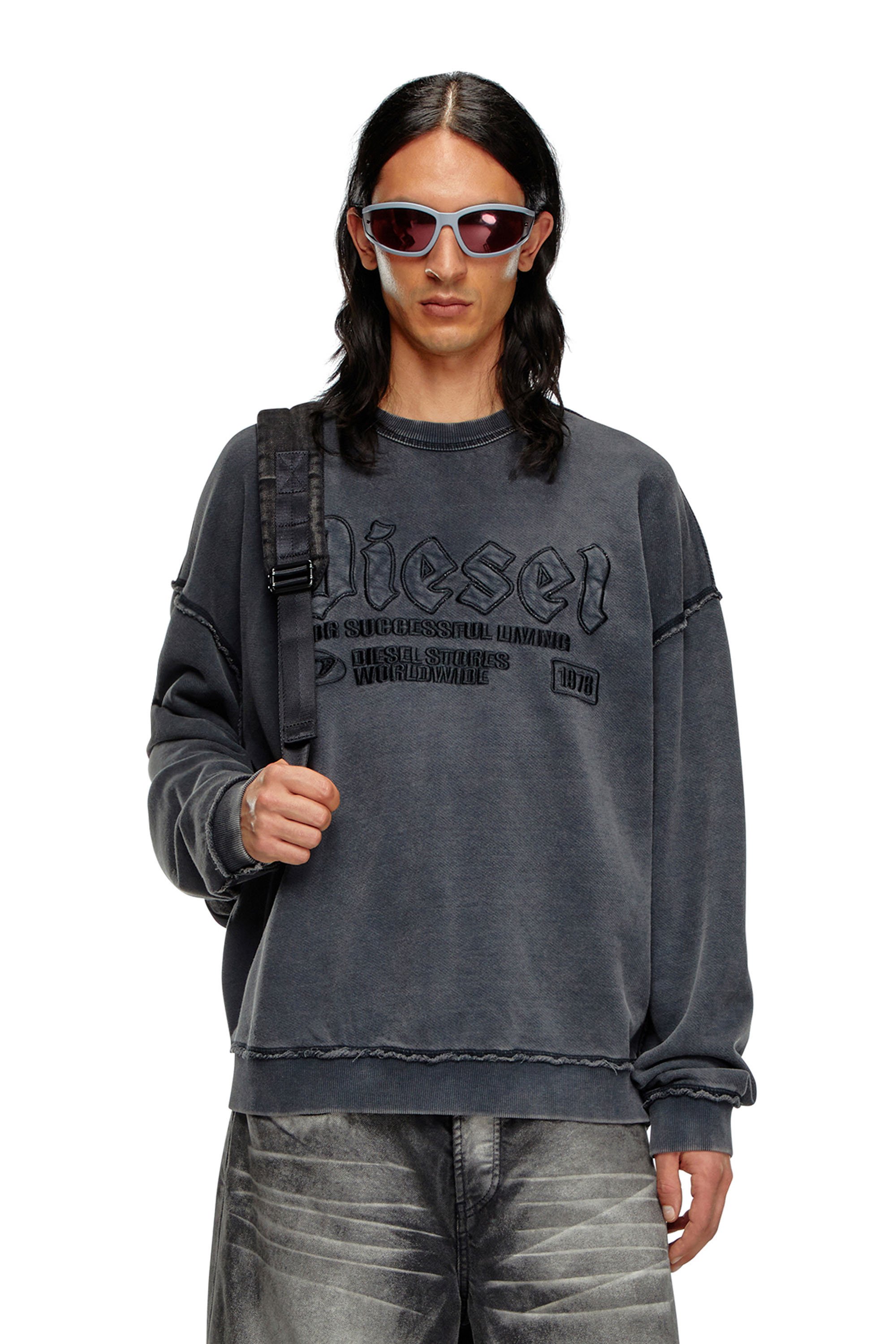 Diesel - S-BOXT-RAW, Man's Sweatshirt with logo embroidery in Black - 1