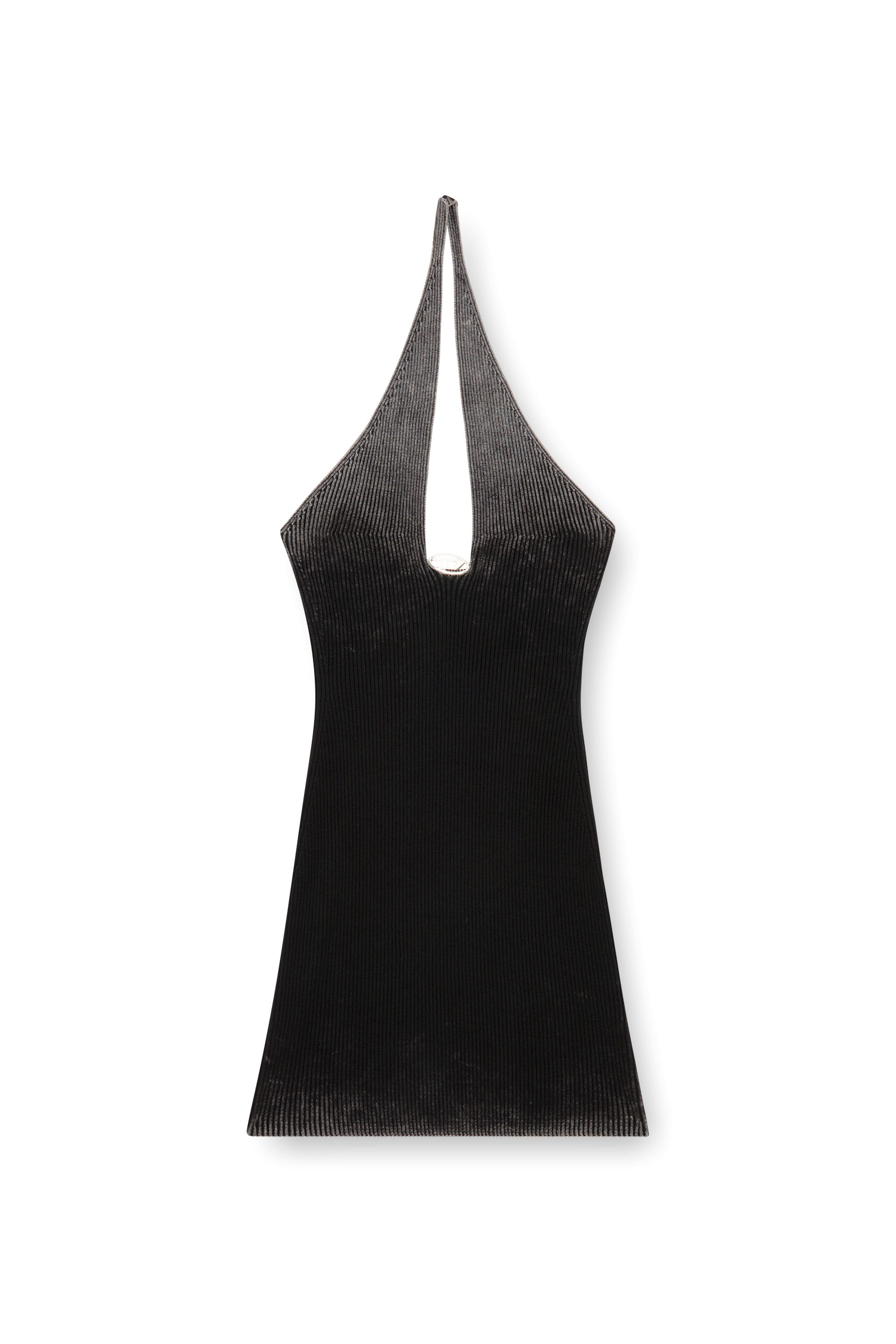 Diesel - M-LARISA, Vestido corto con escote halter de punto de canalé desteñido Mujer in Negro - 4