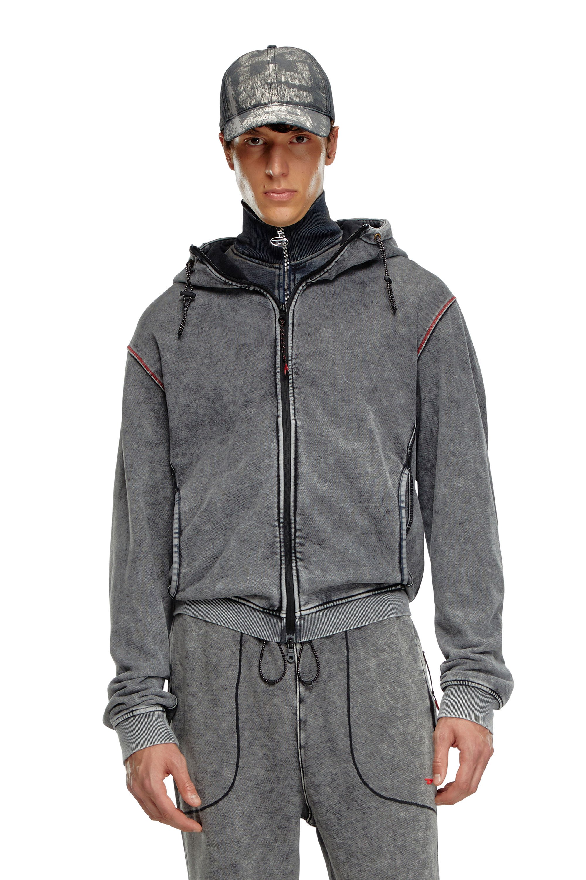 Diesel - AMST-TRANE-HT48, Sudadera desteñida con capucha con cremallera trasera Hombre in Gris - 1