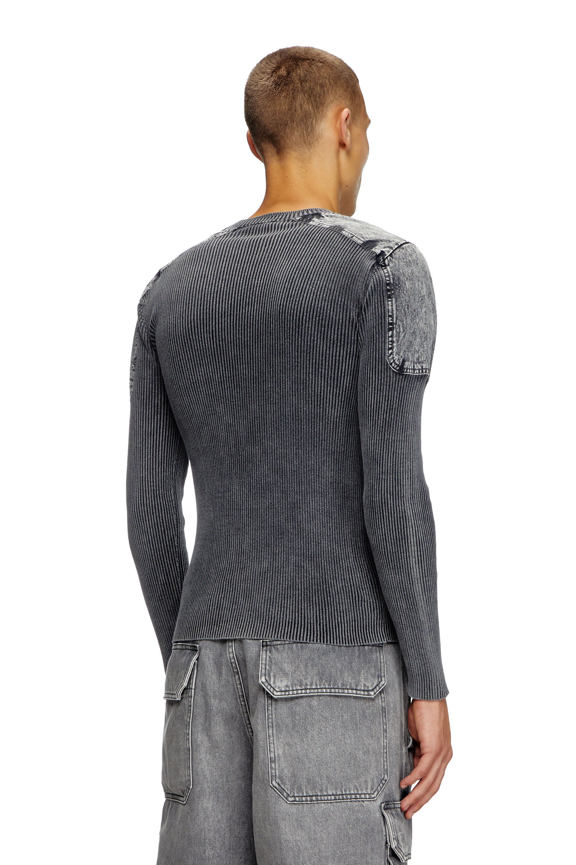 Diesel - K-MARTIN, Jersey con paneles de denim en los hombros Hombre in Gris - 2