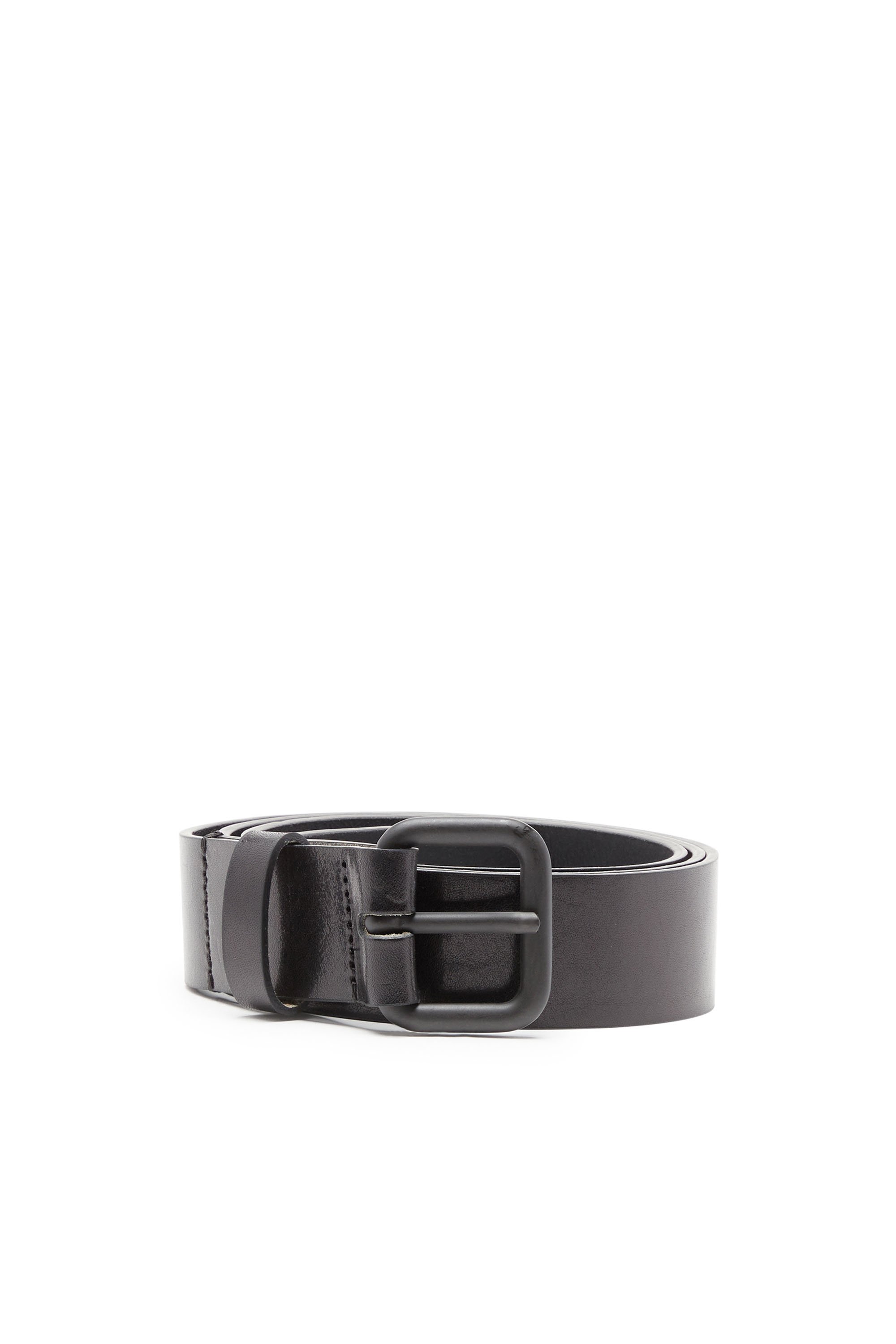 Diesel - B-1DR SCRATCH END, Man's Leather belt with metal logo insert in Black - 1