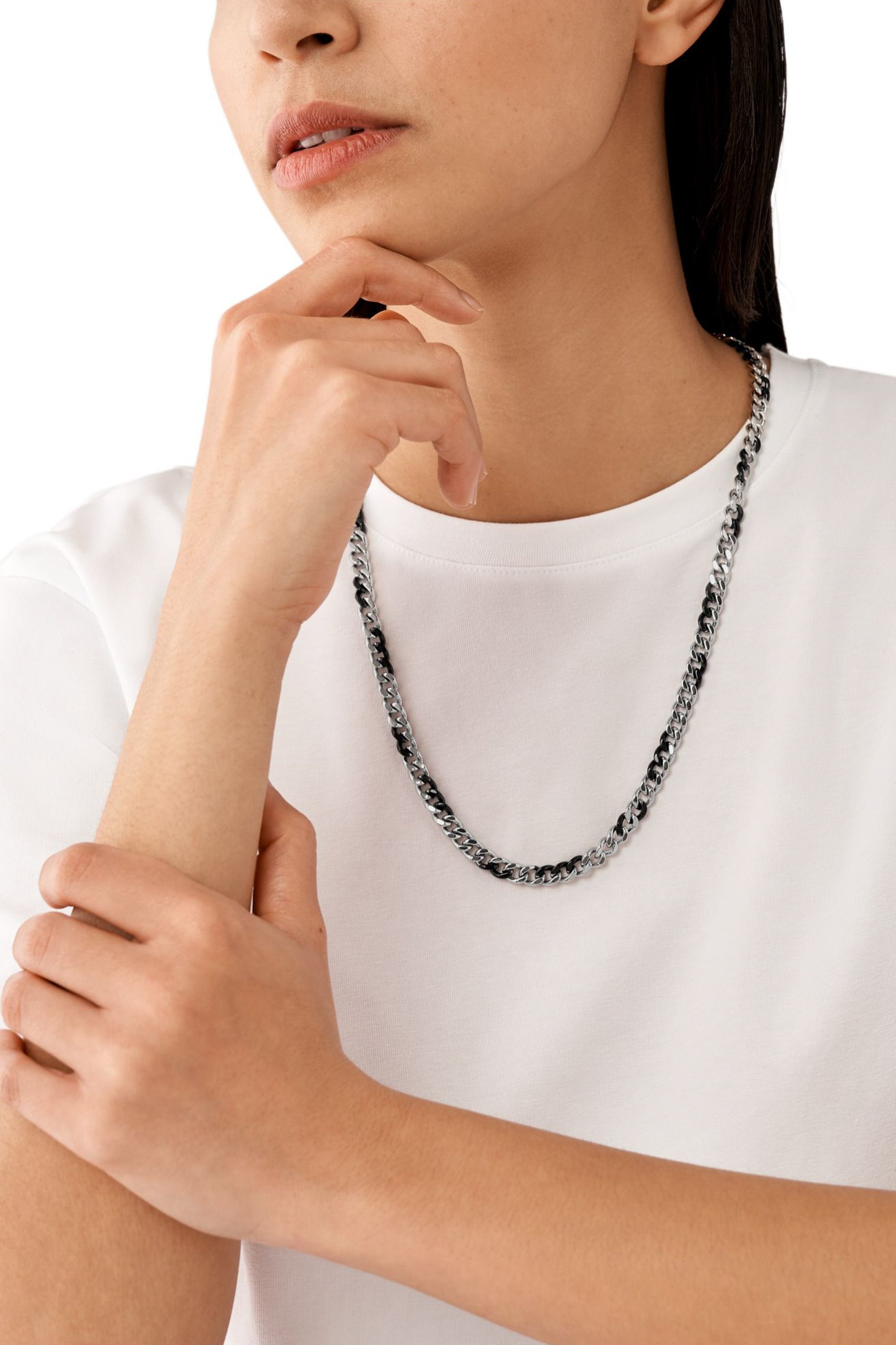 Diesel - DX1499, Man's Two-Tone stainless steel chain necklace in Silver/Black - 4