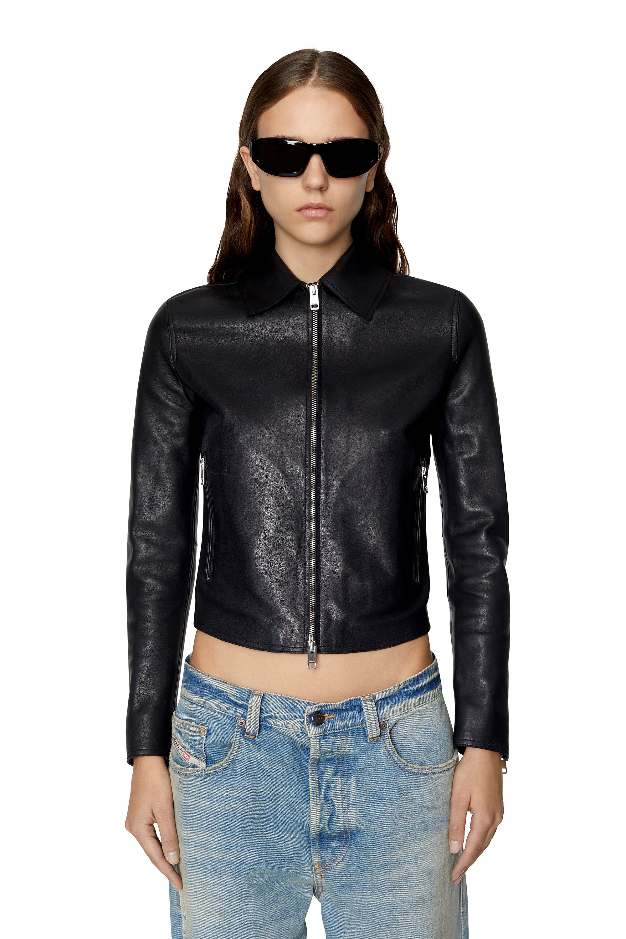 Diesel - L-MELIA-NW, Woman's Light leather biker jacket in Black - 1