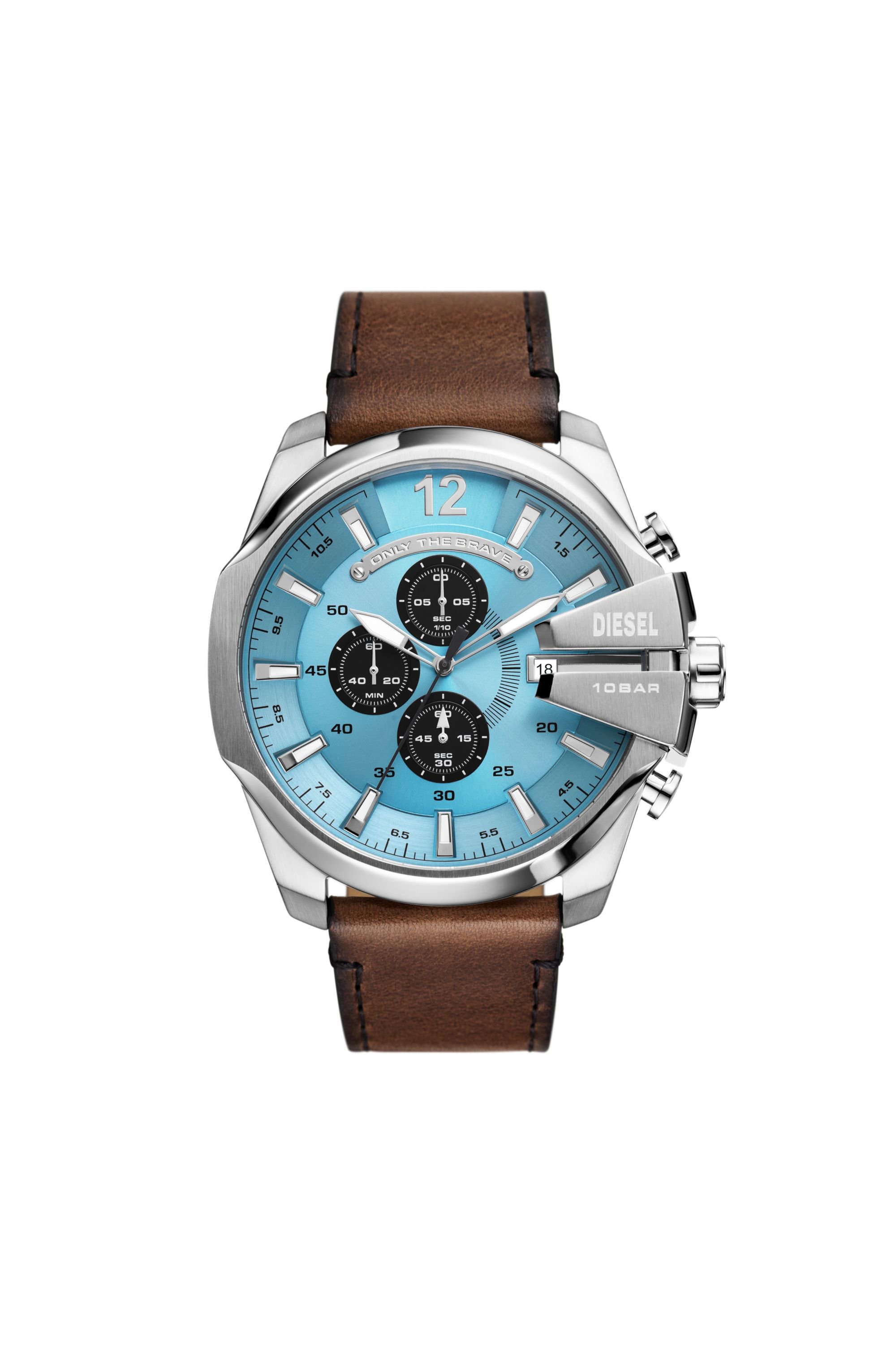 Diesel - DZ4657, Man's Mega Chief chronograph brown leather watch in Brown - 1