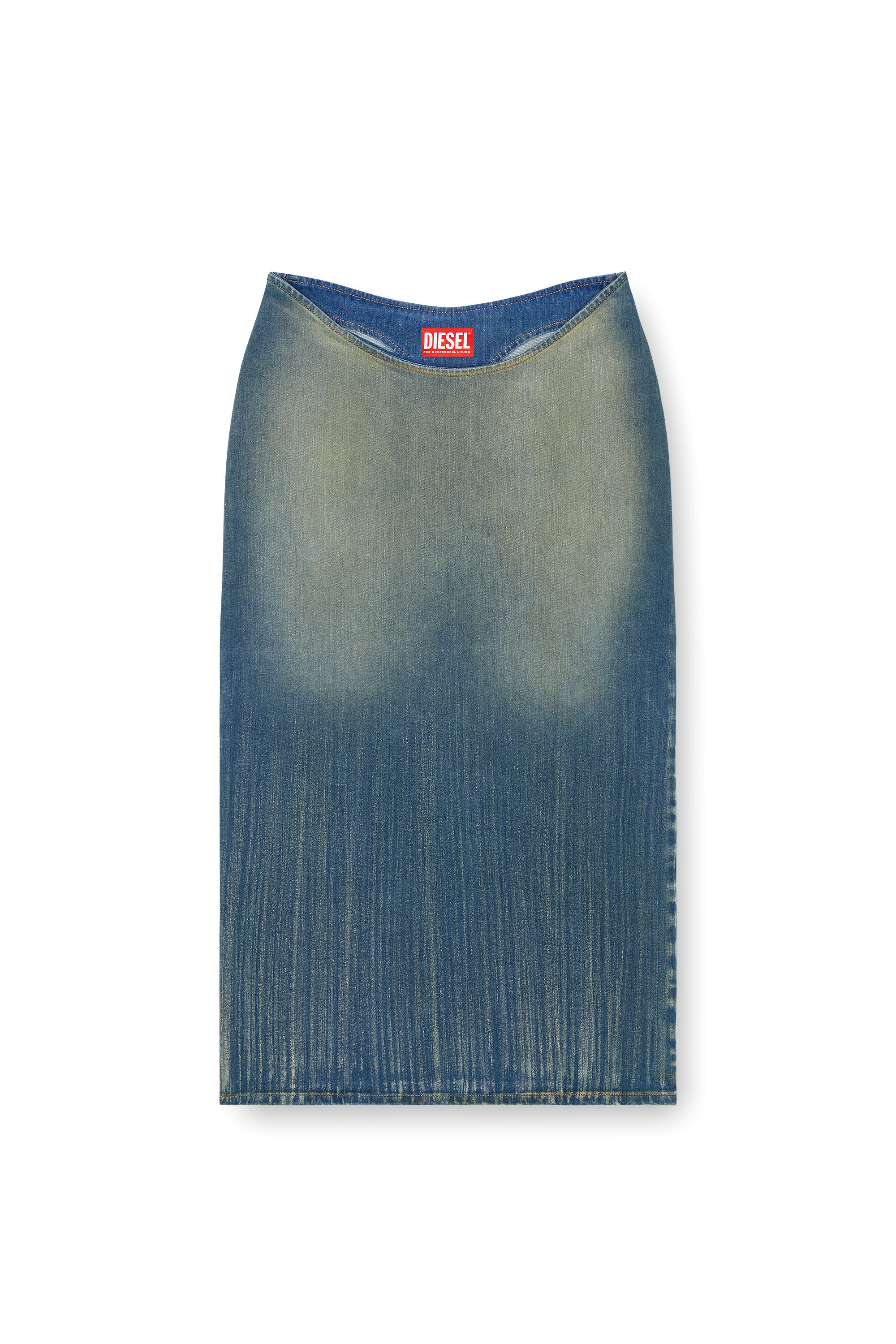 Diesel - DE-MAURY-S, Woman's Pencil skirt in light streaky denim in Medium blue - 5