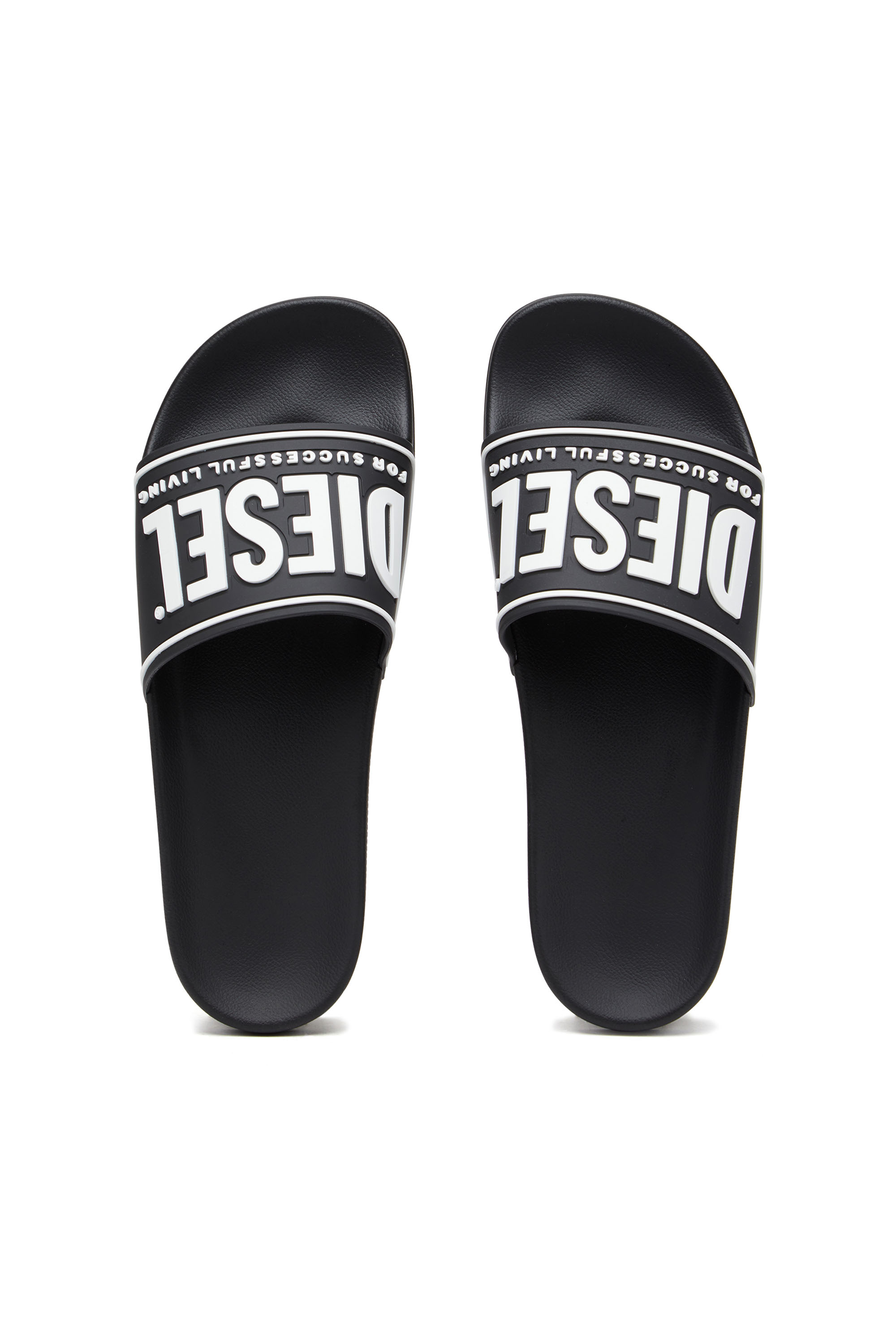 Diesel - SA-MAYEMI CC, Man's Sa-Mayemi-Pool slides with 3D logo in Black/White - 5