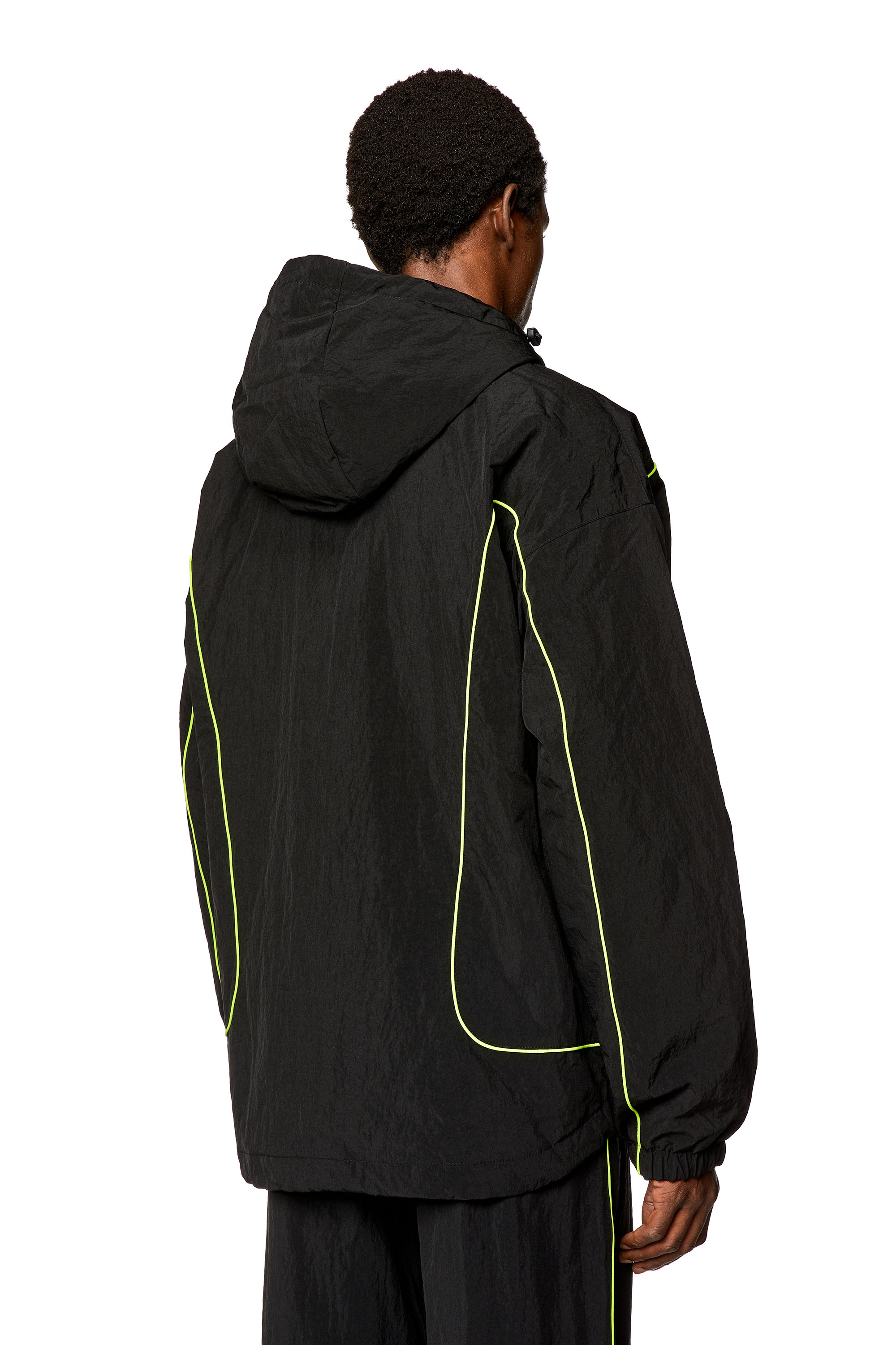 Diesel - J-GREEN, Man's Padded hooded jacket in wrinkled nylon in Black - 3