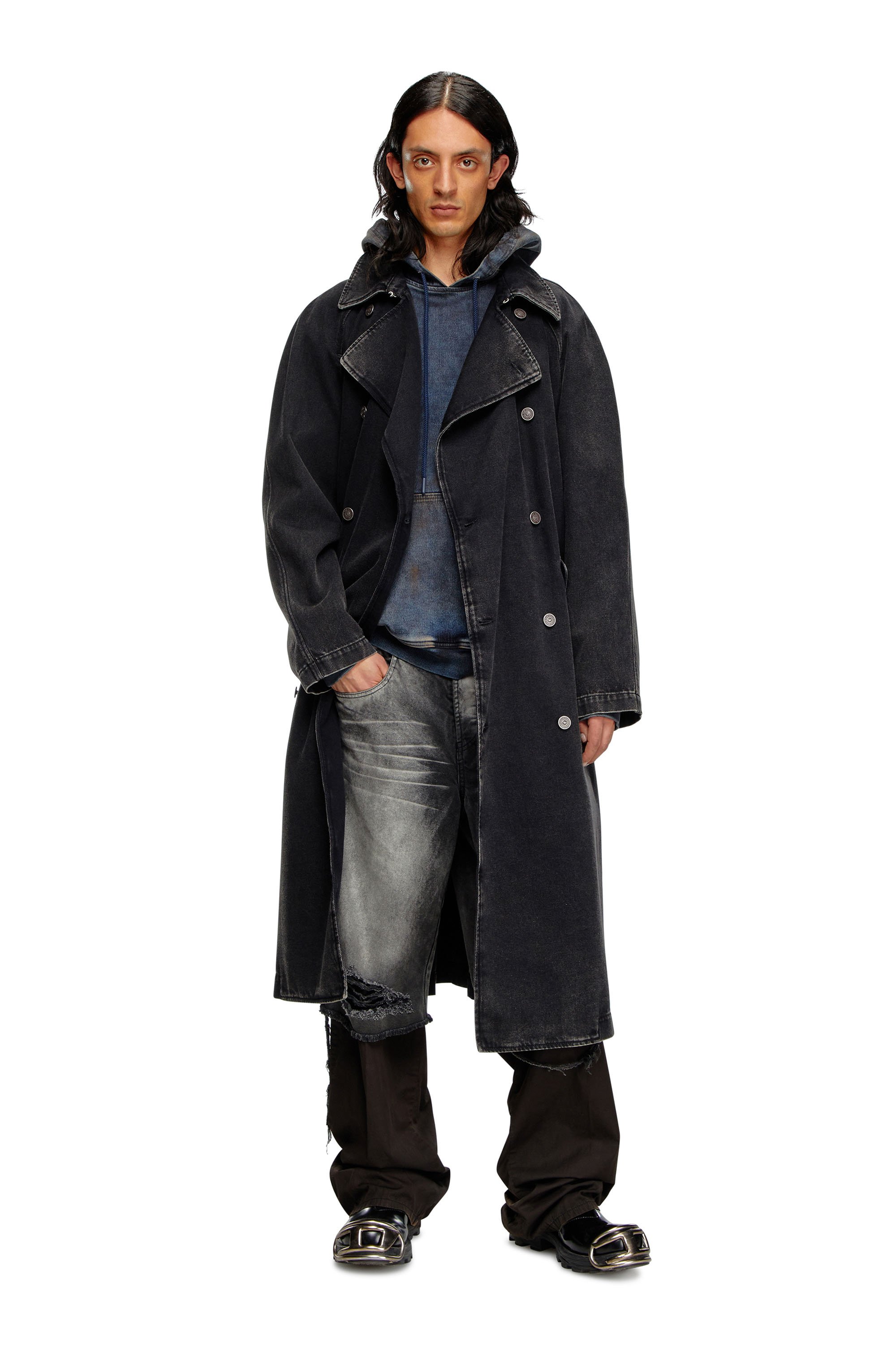 Diesel - D-DELIRIOUS-D, Man's Trench coat in clean-wash denim in Black - 2