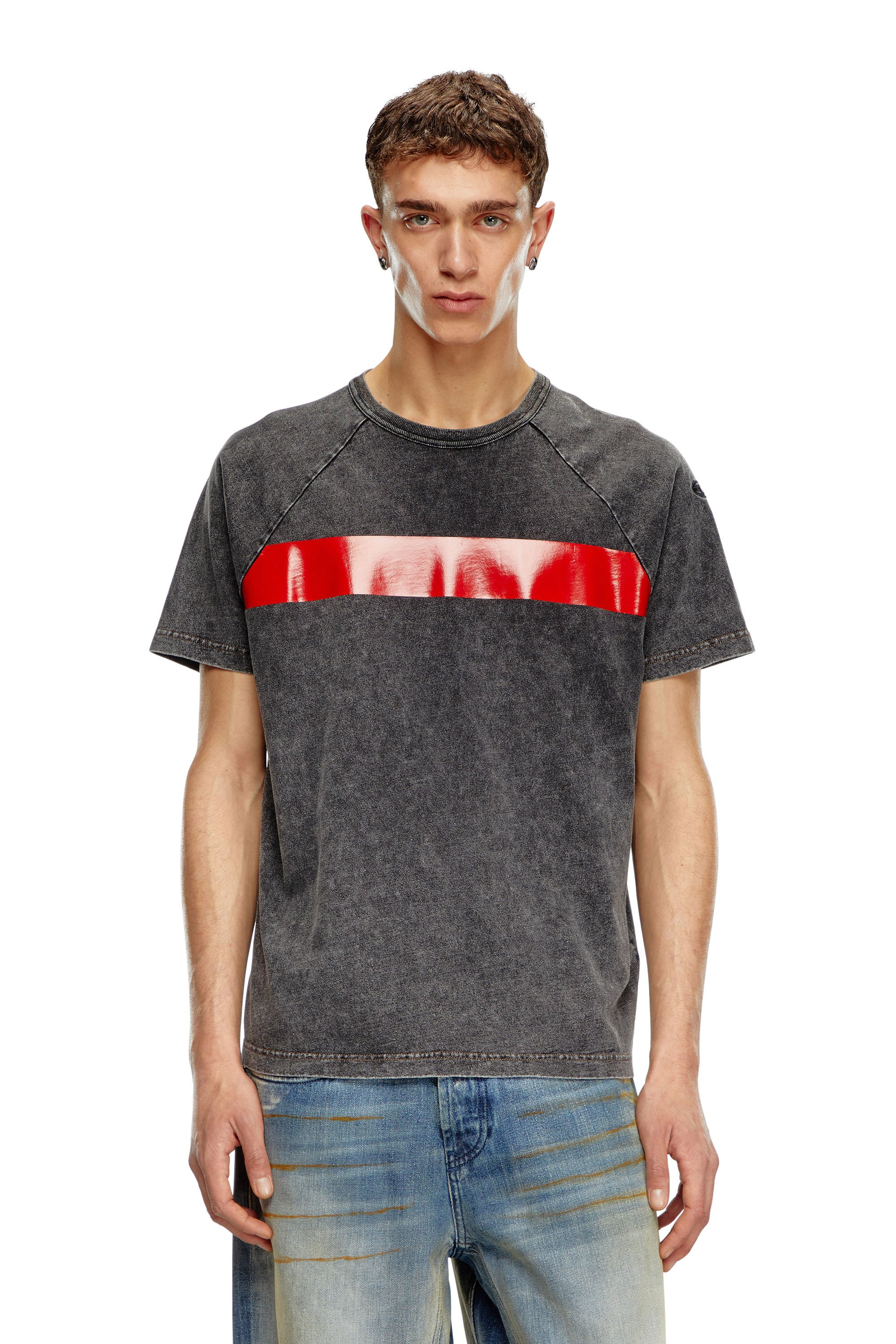 Diesel - T-RADJUST-Q1, Man's Marble-effect T-shirt with glossy band in Black - 1