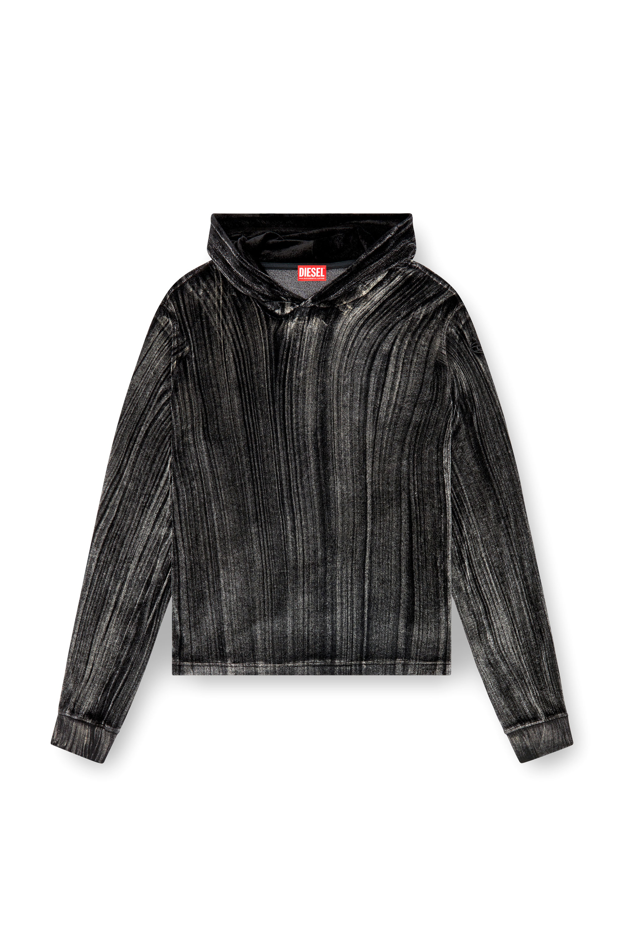 Diesel - T-VELJUST-LS-HOOD, Man's Hooded long-sleeve T-shirt in chenille in Black - 5