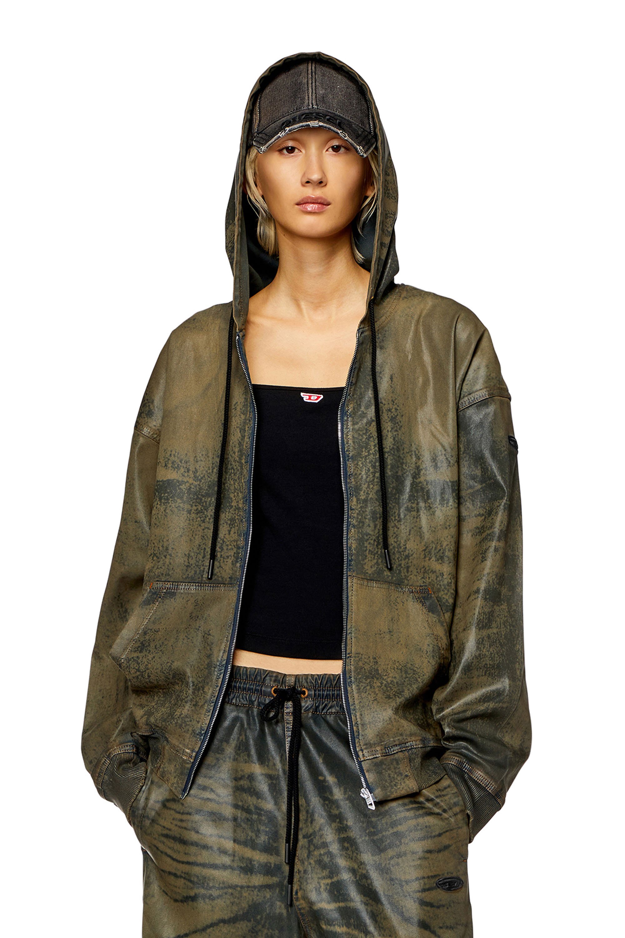 Diesel - CL-D-GIR-S TRACK, Unisex's Zip hoodie in laser-print Track Denim in Brown - 1