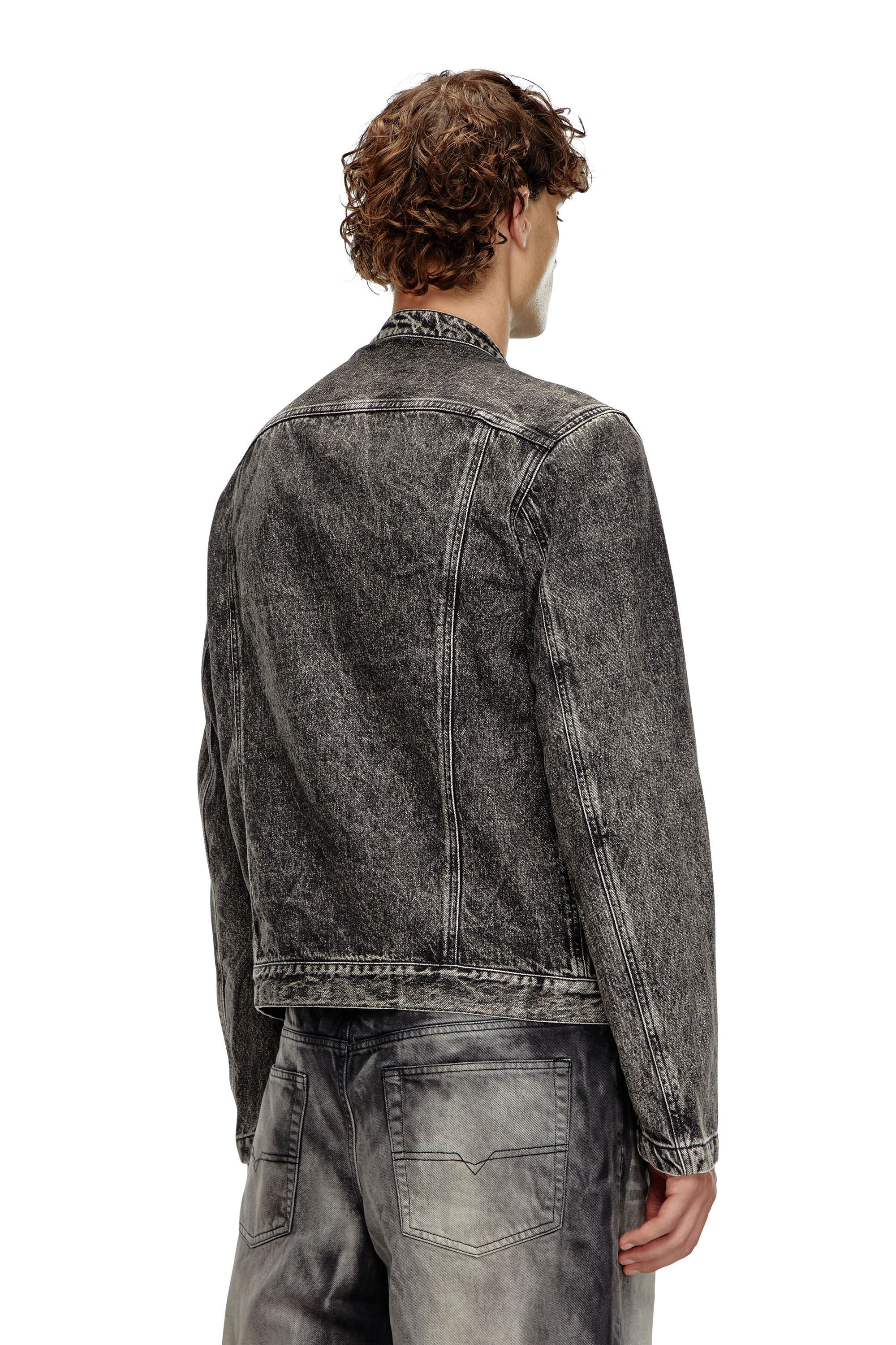 Diesel - D-GLORY-S1, Man's Denim moto jacket with embossed logo in Black - 3