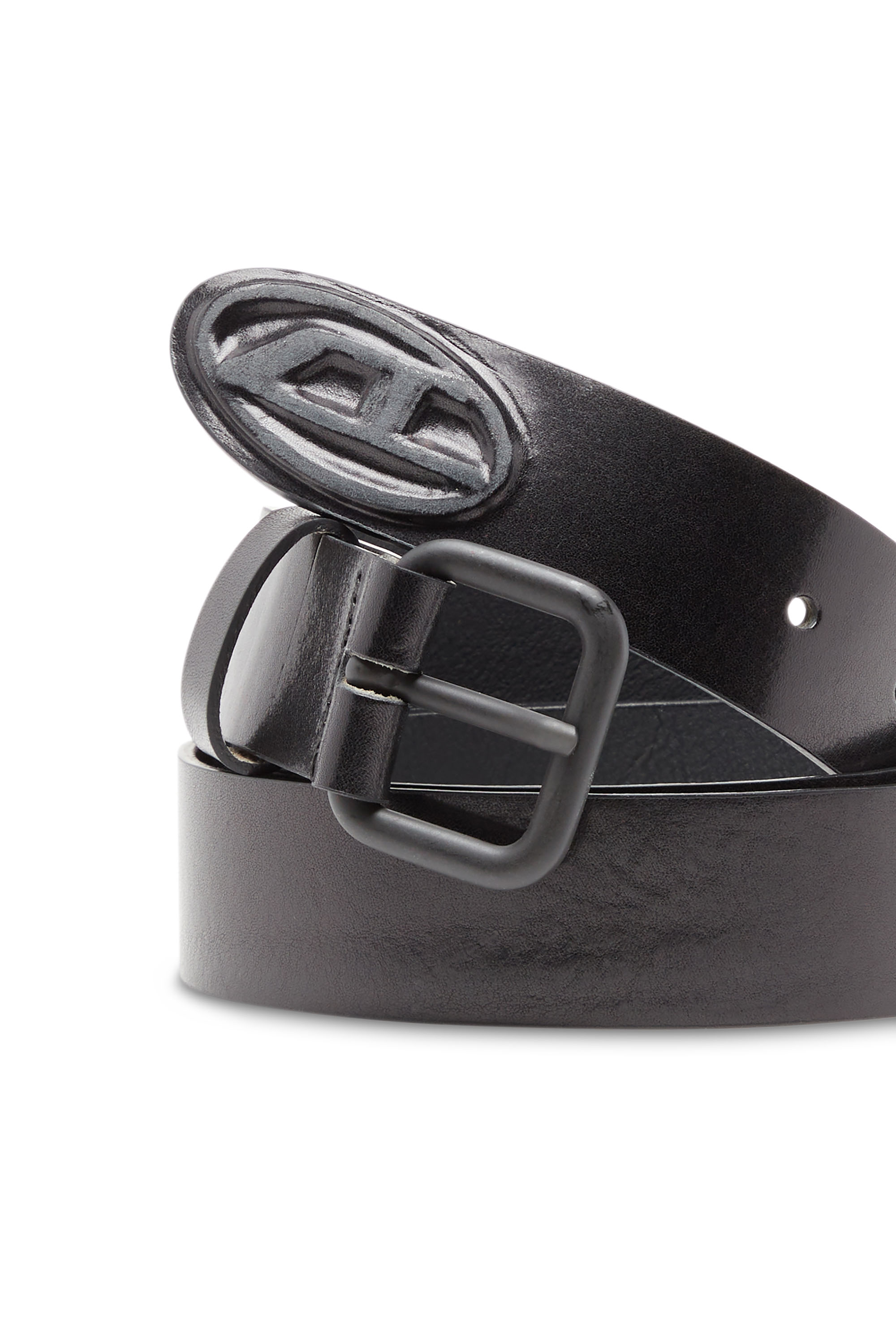 Diesel - B-1DR SCRATCH END, Man's Leather belt with metal logo insert in Black - 3