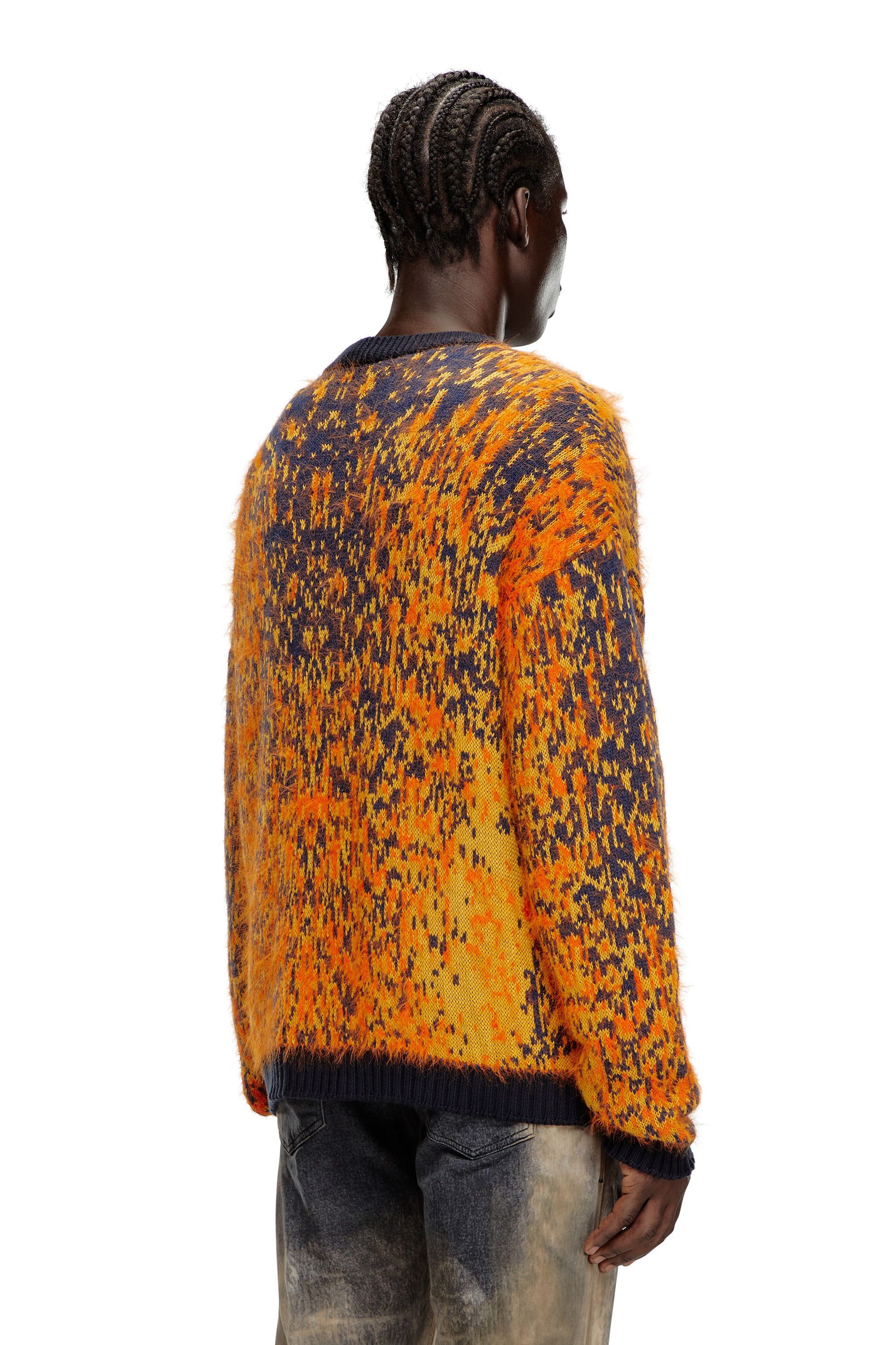 Diesel - K-RANGER, Man's Fuzzy cardigan with abstract pattern in Orange - 3