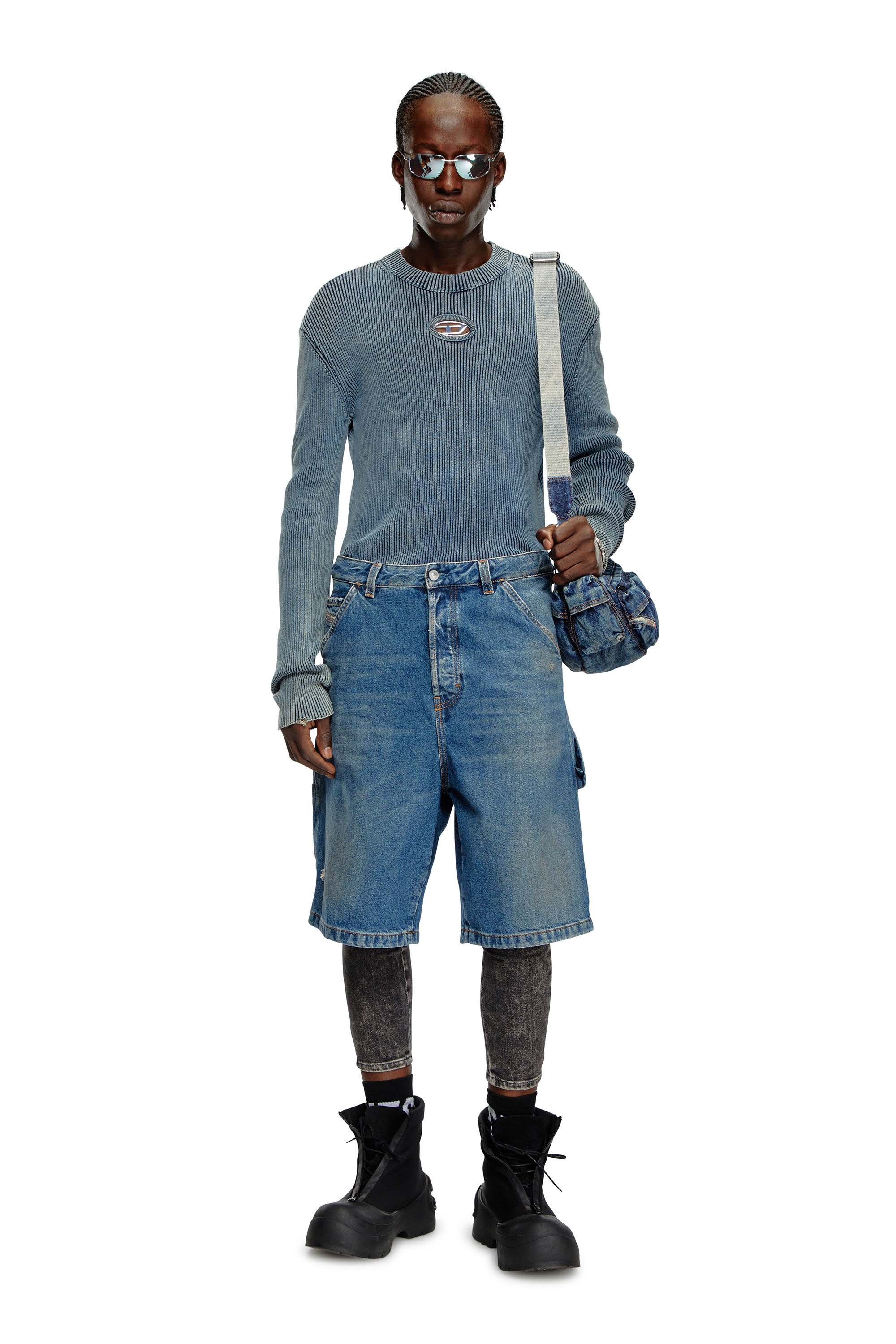 Diesel - K-DARIN-A, Man's Cut-out jumper with Oval D in Blue - 2