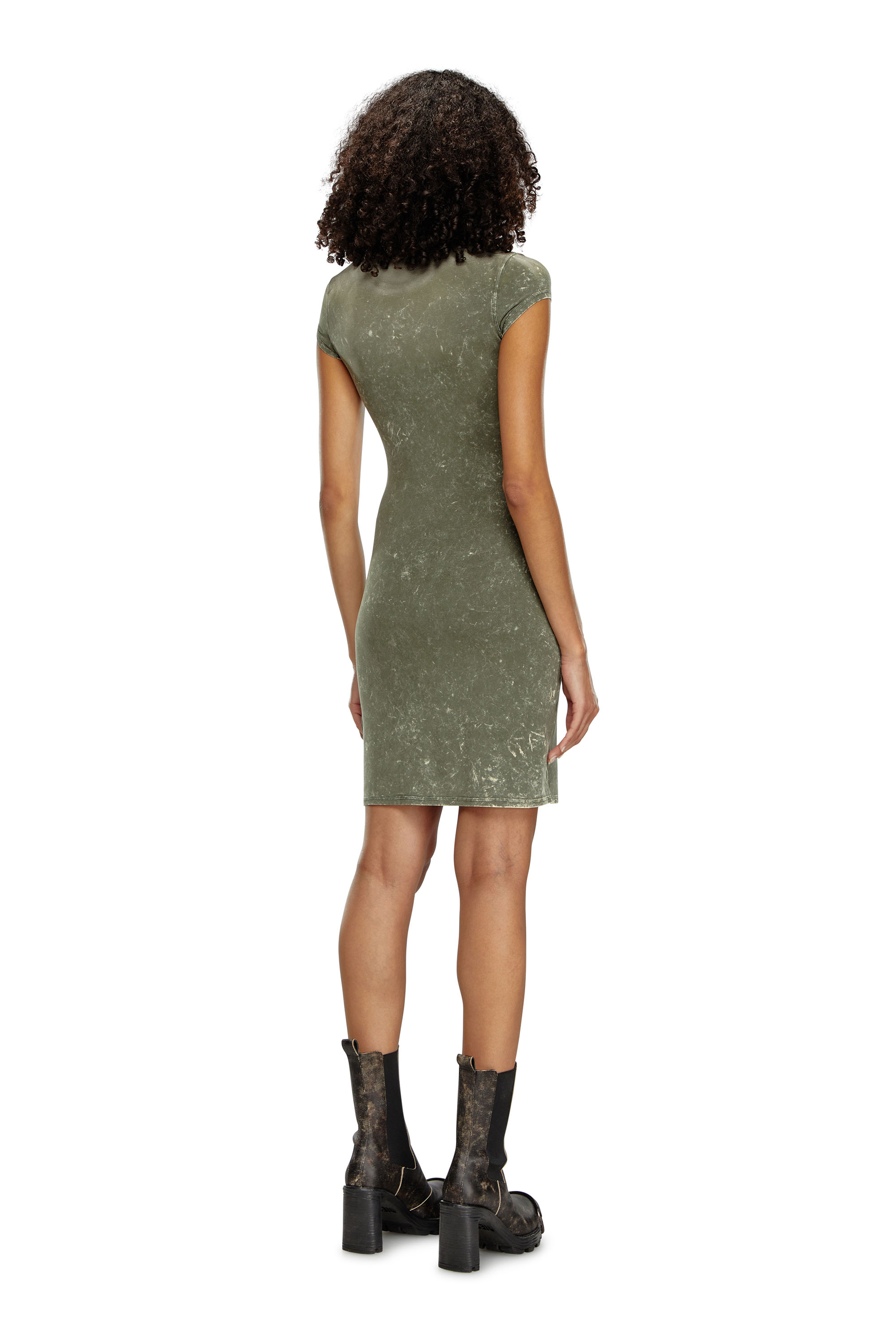 Diesel - D-ANGIEL-P1, Woman's Short dress in marbled stretch jersey in Olive Green - 3