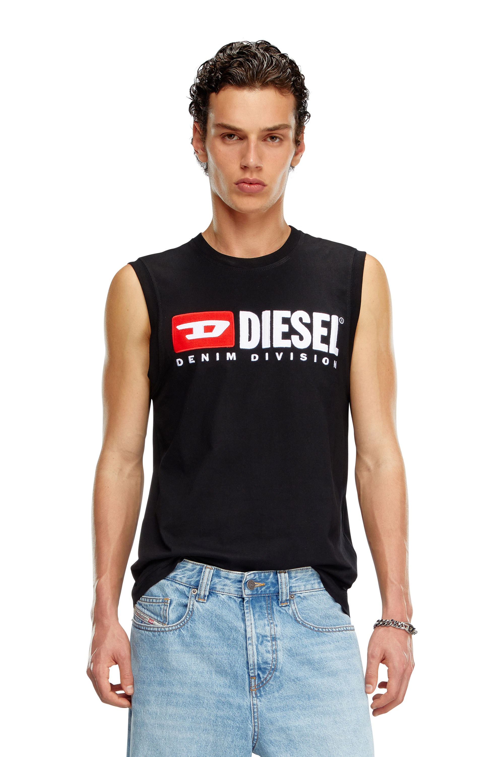 Diesel - T-ISCO-DIV, Camiseta sin mangas con logotipo estampado en el pecho Hombre in Negro - 1