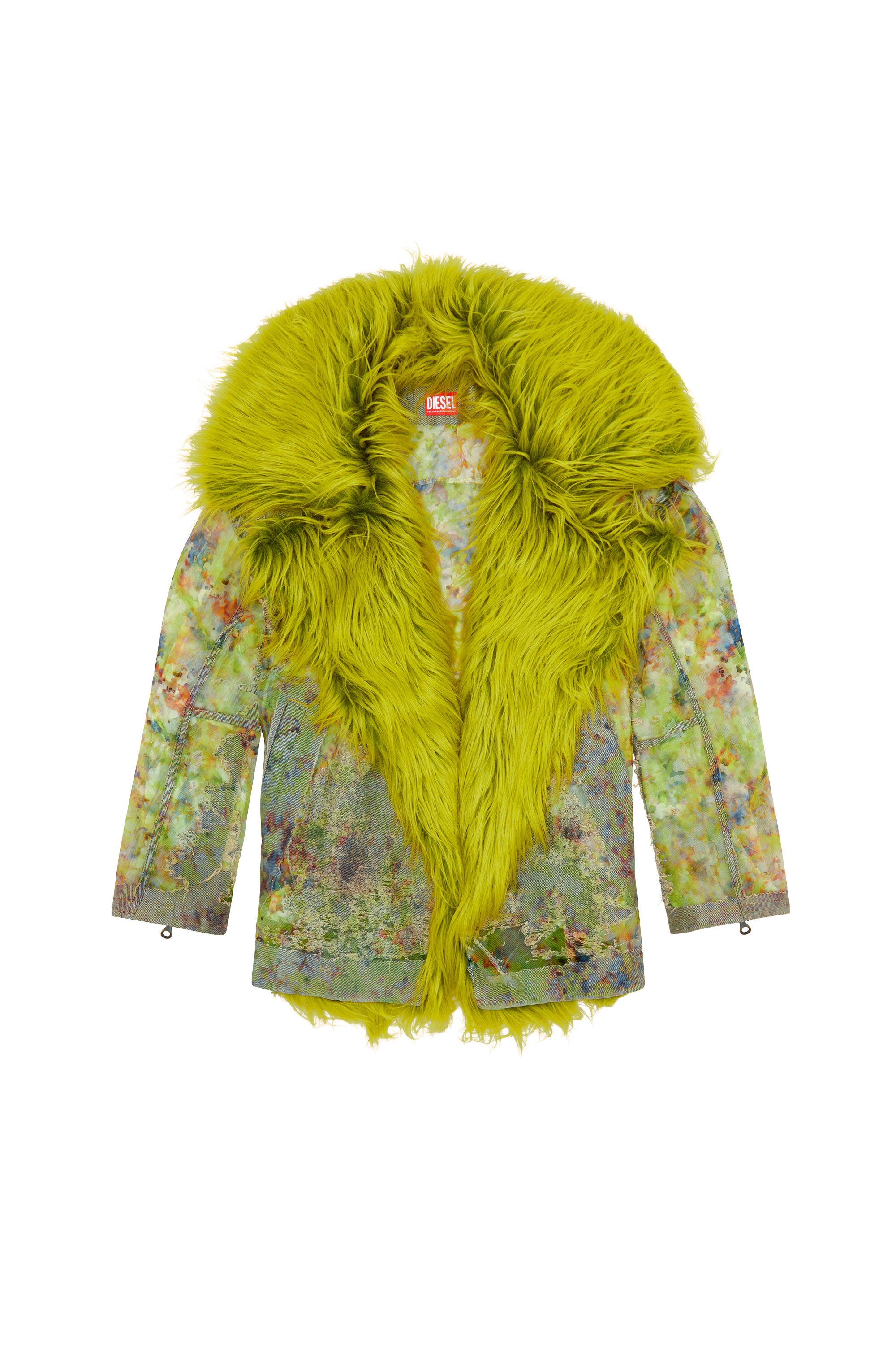 Diesel - DE-BIKA-FSE, Woman's Printed devoré jacket with shaggy collar in Green - 6