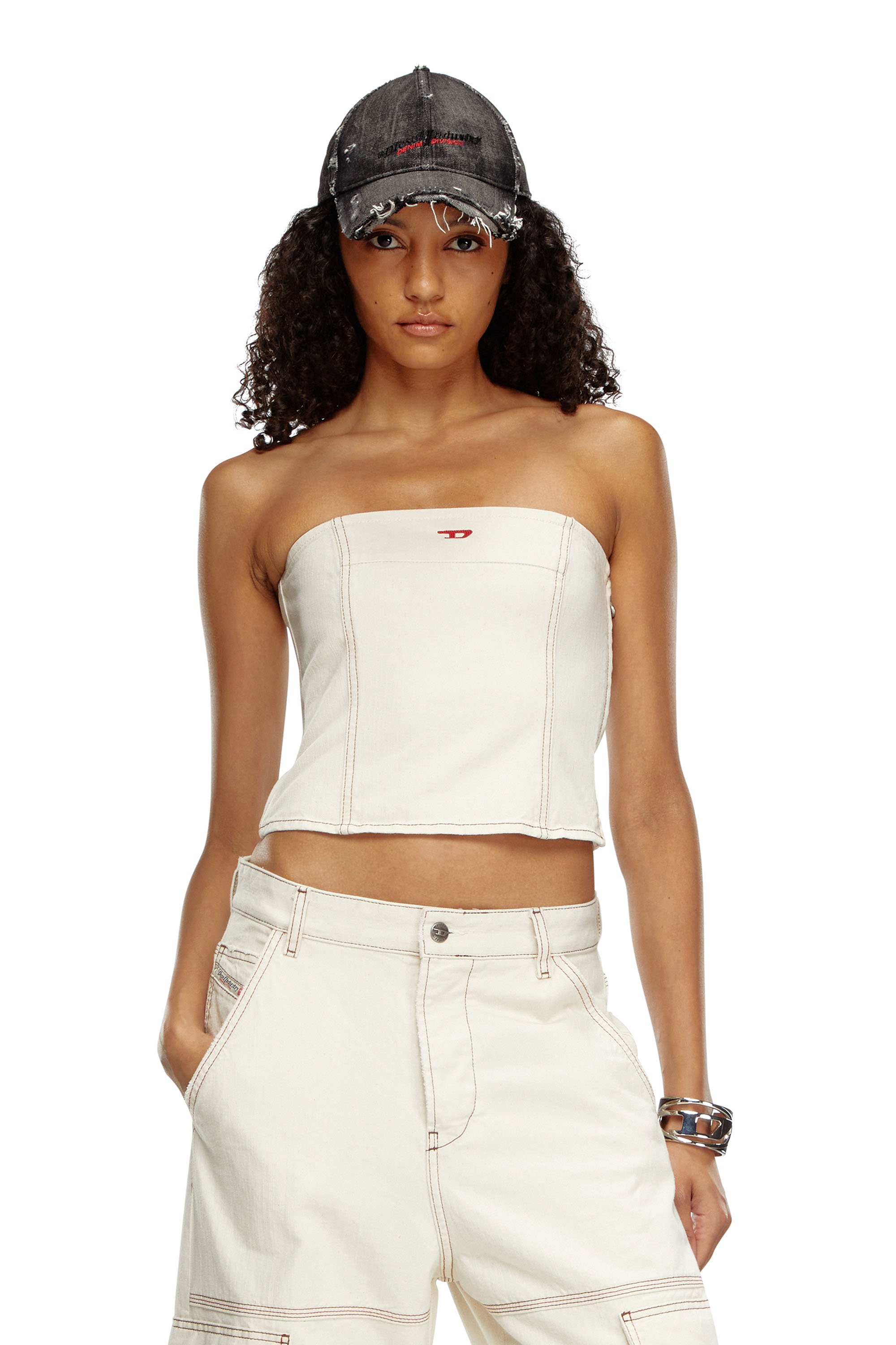 Diesel - DE-VILLE, Woman's Tube top in clean-wash denim in White - 1