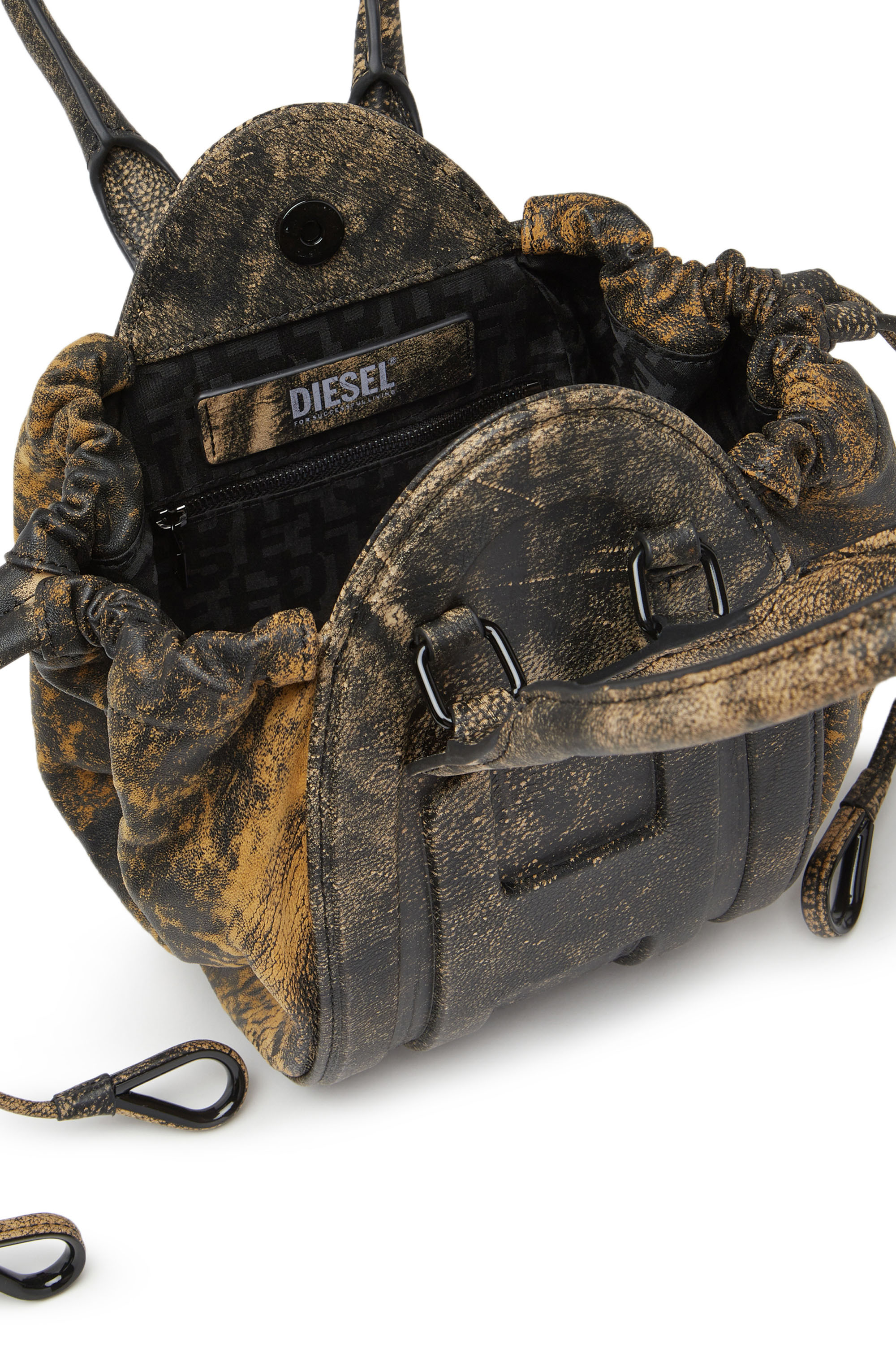 Diesel - 1DR-FOLD XS, 1DR-Fold XS - Bolso de mano con logotipo ovalado de cuero con efecto mármol Mujer in Marrón - 4