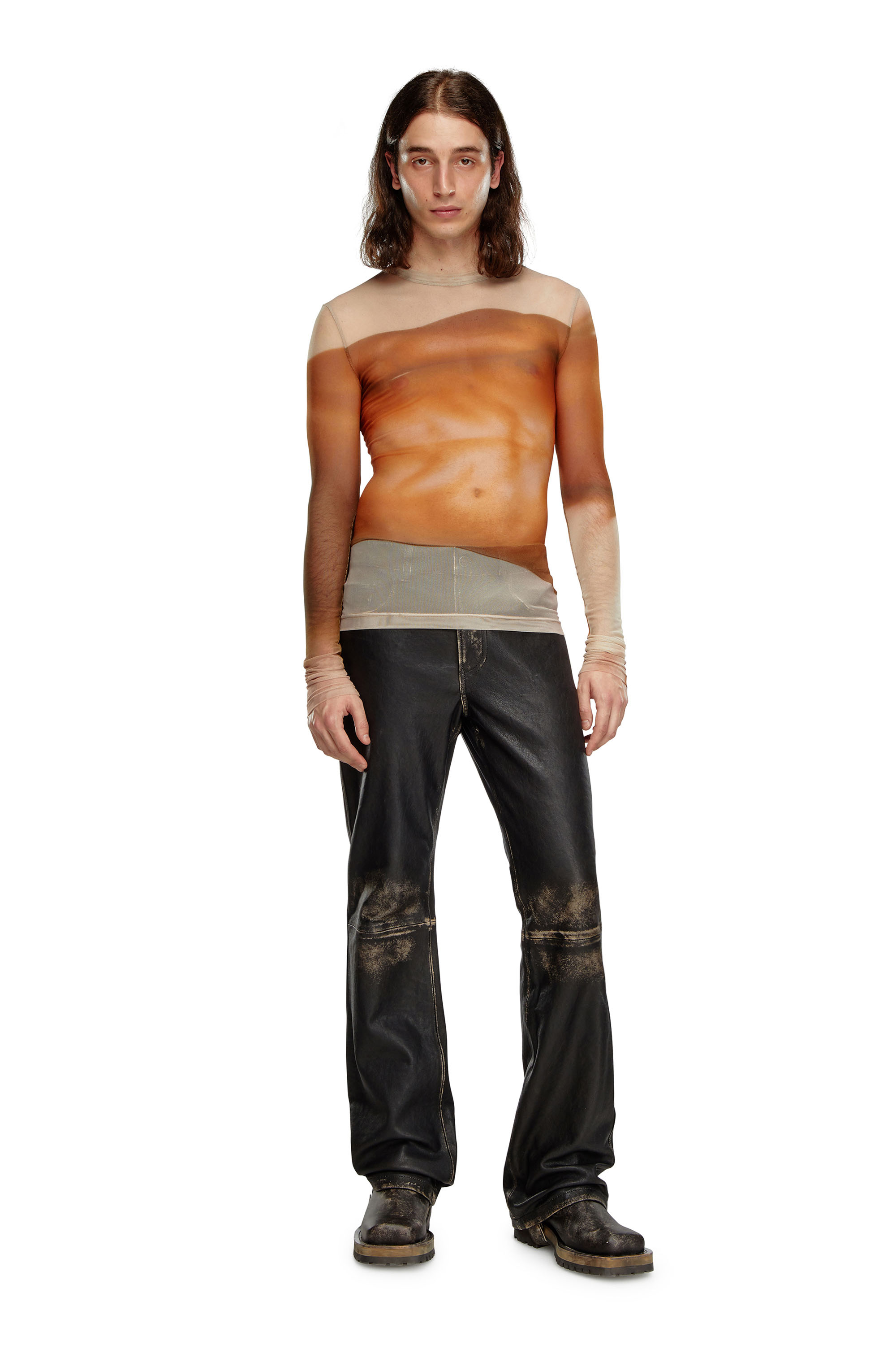 Diesel - PR-T-SIELAR-SS, Unisex's Tulle T-shirt with close-up prints in Face Powder - 4